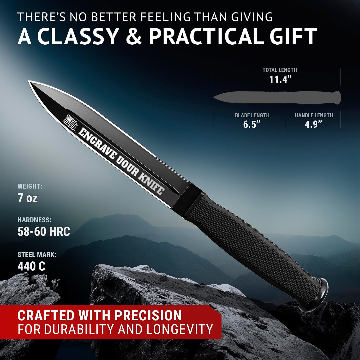 Hunting Knife with Sheath Survival Knives for Men - Best Tactical Camping Hunting Hiking Knife - Bushcraft Field Gear Accessories Tool - Fixed Blade