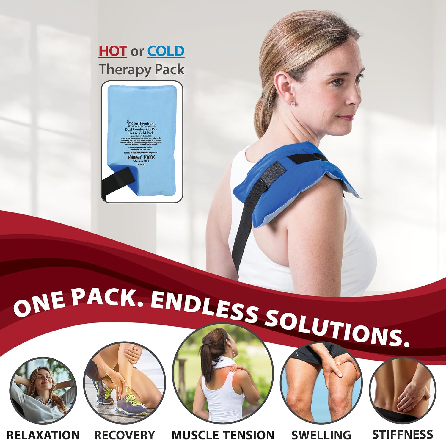 Reusable Hot & Cold Therapy Pack for Pain Relief and Injuries, Large | Provides versatile hot or cold therapy to help relieve muscle aches, joint pain, swelling, and stiffness.