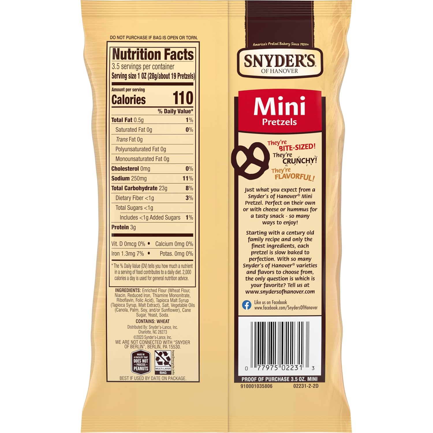 Snyder's of Hanover Mini Pretzels, 100 Calorie Individual Packs, 36 Ct