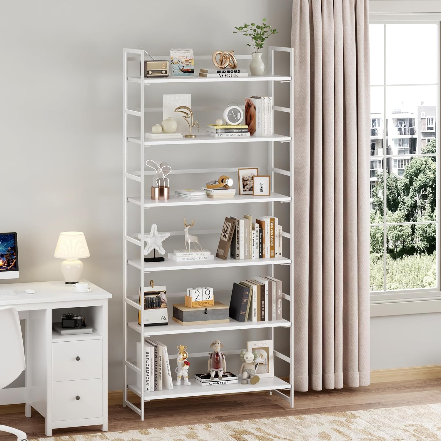 Vintage Multifunctional Folding Bookshelf, No-Assembly Plant Stand Storage Rack Shelves for Home Office (Fire, 5-Tier)