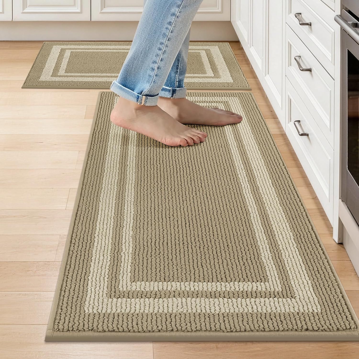 COSY HOMEER 48x20Inch/30X20Inch Kitchen Rug Mats,Grey