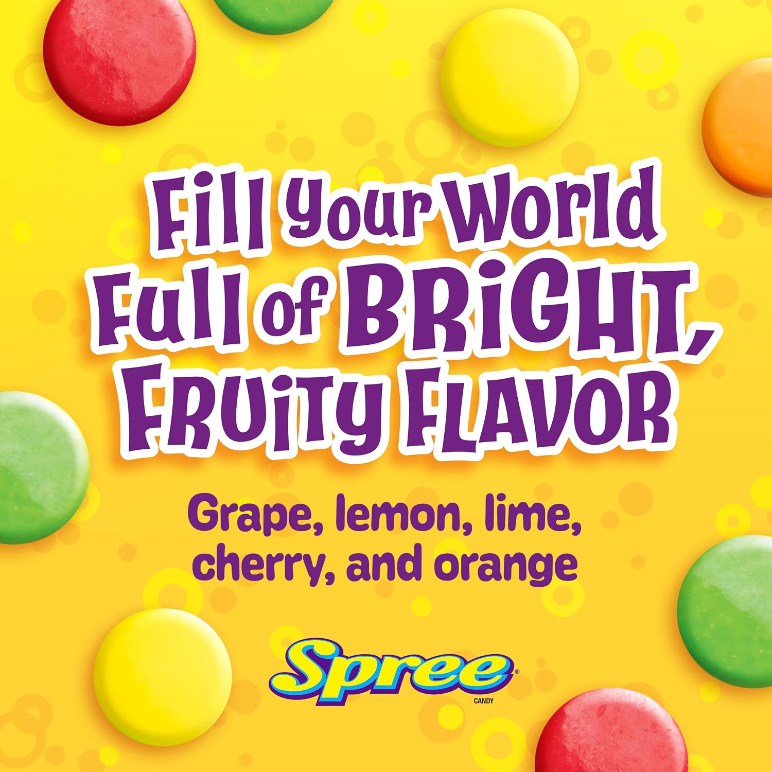 Wonka Spree Original Hard Candy, Resealable Bag, 12 Ounce Bag | Grape, lemon, lime, cherry, orange, sweet outside sour inside, resealable share bag, movie snack, sharing, nostalgic