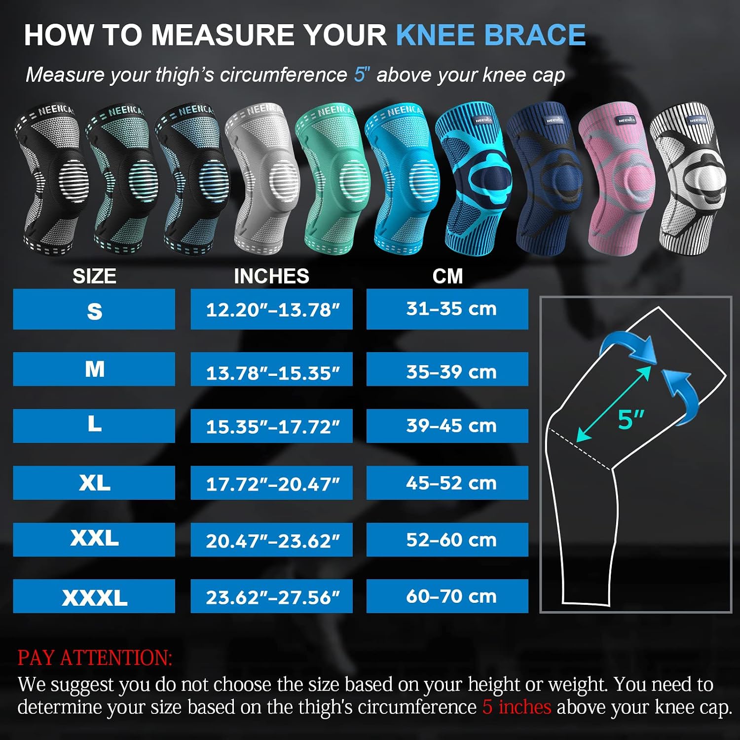 NEENCA Knee Braces for Knee Pain Relief, Compression Knee Sleeves with Patella Gel Pad & Side Stabilizers, Knee Support for Weightlifting, Running