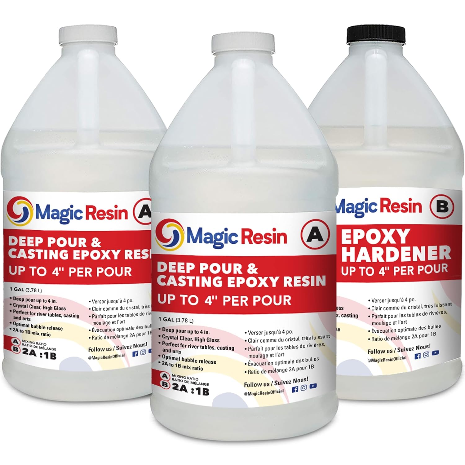 Deep Pour Epoxy Resin Kit | 3 Gallon (11.4 L) | 4'' Deep Pour & Casting Epoxy Resin | Low Odor | Crystal Clear & High Gloss | For River Tables