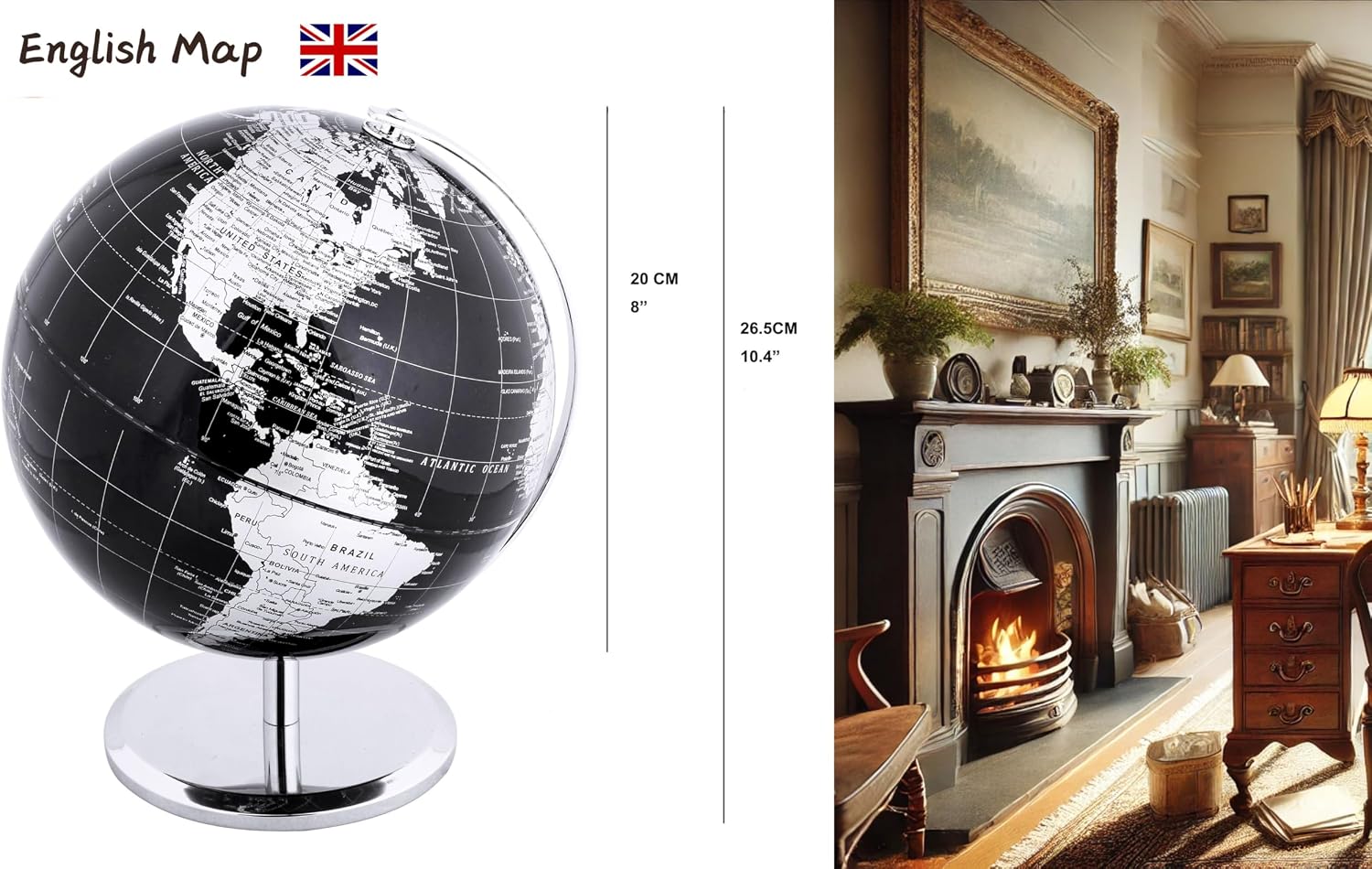 EXERZ 5.5 Inches Mini World Globe Black Rotating Desktop Globe | With Stainless Steel Base for Home Office School