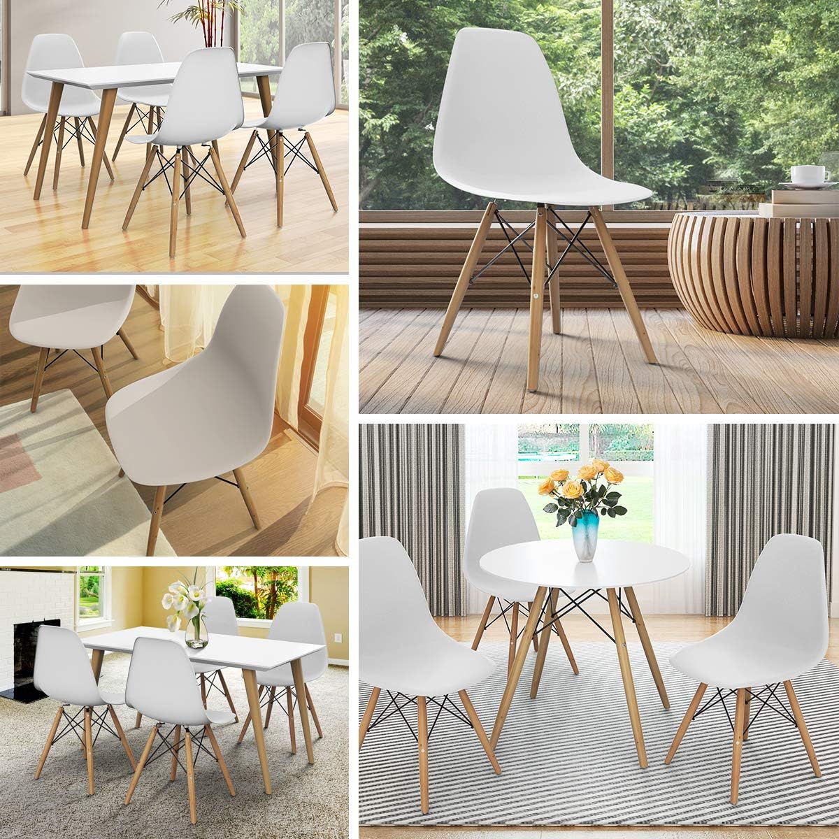 GIANTEX Dining Chairs Set of 2 White, Pre Assembled Dining Room Chairs | Mid Century Modern Kitchen Chairs with Wood Legs, Armless Plastic Dining Side Chair for Kitchen, Living Room