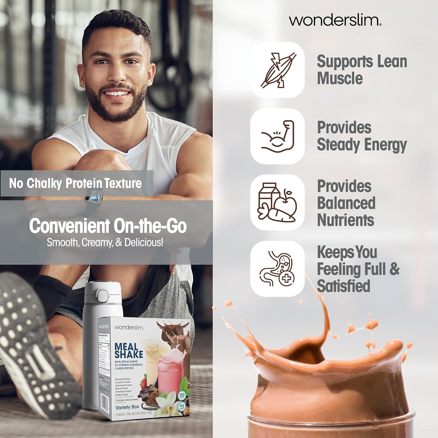 WonderSlim Protein Meal Replacement Shake – 15g Protein, 24 Vitamins & Minerals, Low Carb, Low Calorie, Gluten Free – Meal Replacement Drink for Weight Management, 7 Count Packets (Dark Cocoa Cream)
