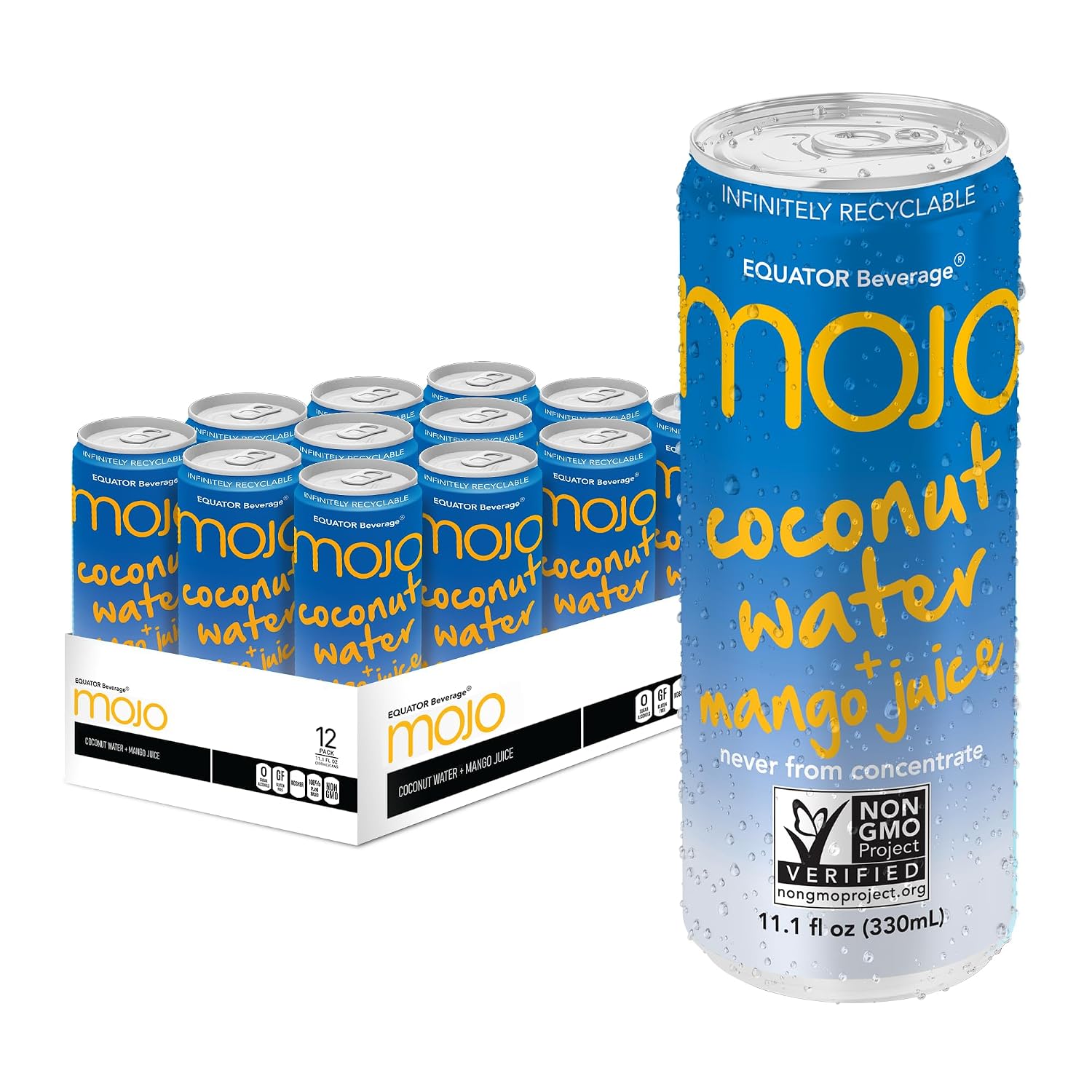 MOJO Coconut Water + Mango, Hydration, Electrolytes, Non-GMO, 11.1 oz, 12 Pk
