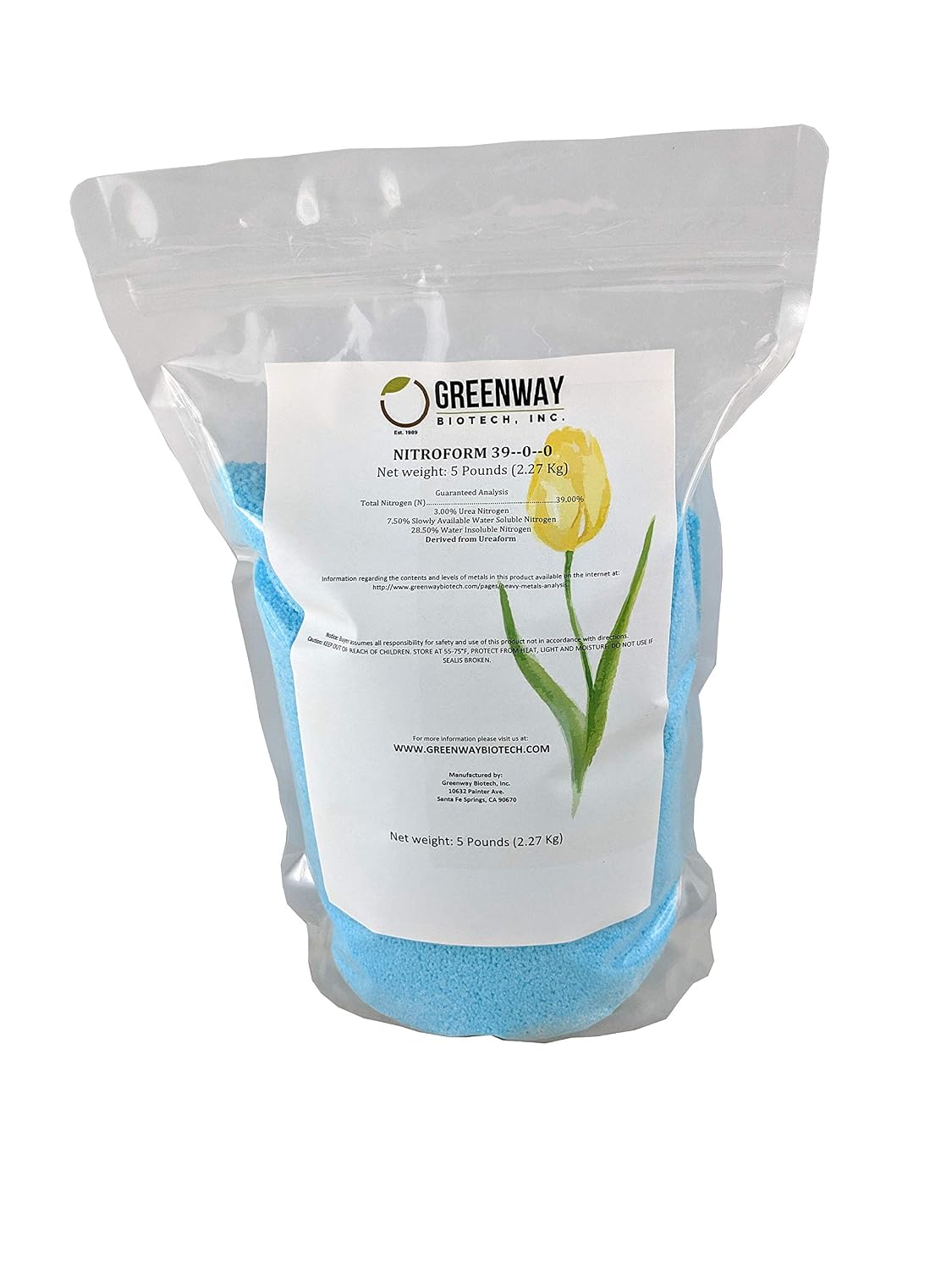 Greenway Biotech Nitroform 39-0-0 Slow Release Nitrogen Fertilizer- Contains 3% Urea N, 7.5% Water Soluble N, & 28.5% Insoluble N for Healthy Plants & Lawn Growth (1 Pound)