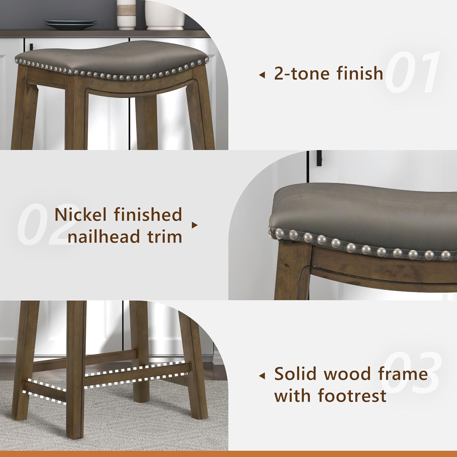 Lexicon Ordway Solid Wood Counter Height Stool - Saddle Kitchen Stool Counter Height Stools for Dining, Armless Chair Seating Options, Perfect for Casual Entertaining Spaces, 25" SH, Black