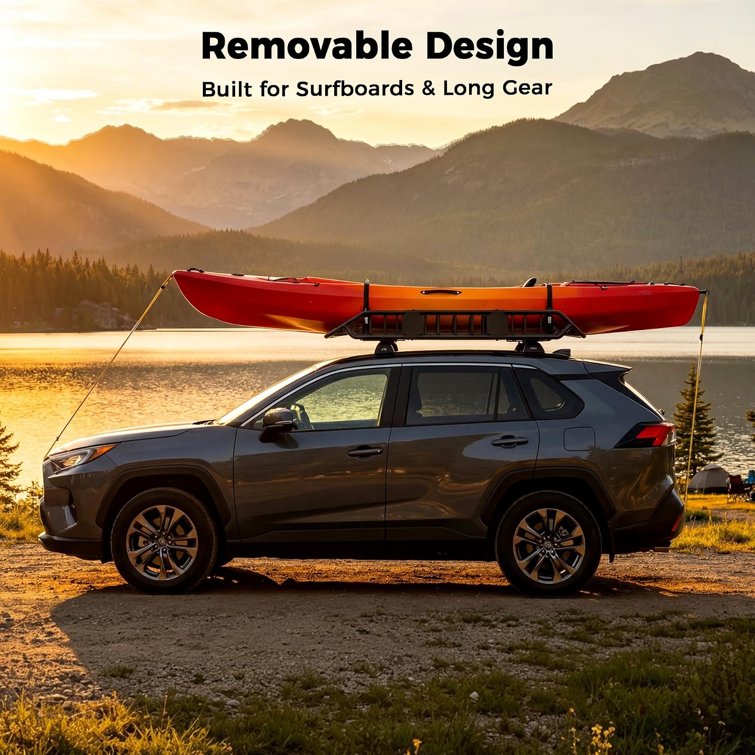 CAMMOO 54"x34" Roof Rack Basket Removable Fairing & Support Bars for Kayaks | All-In-One Kit Includes 15 Cu.Ft. Waterproof Bag, Cargo Net