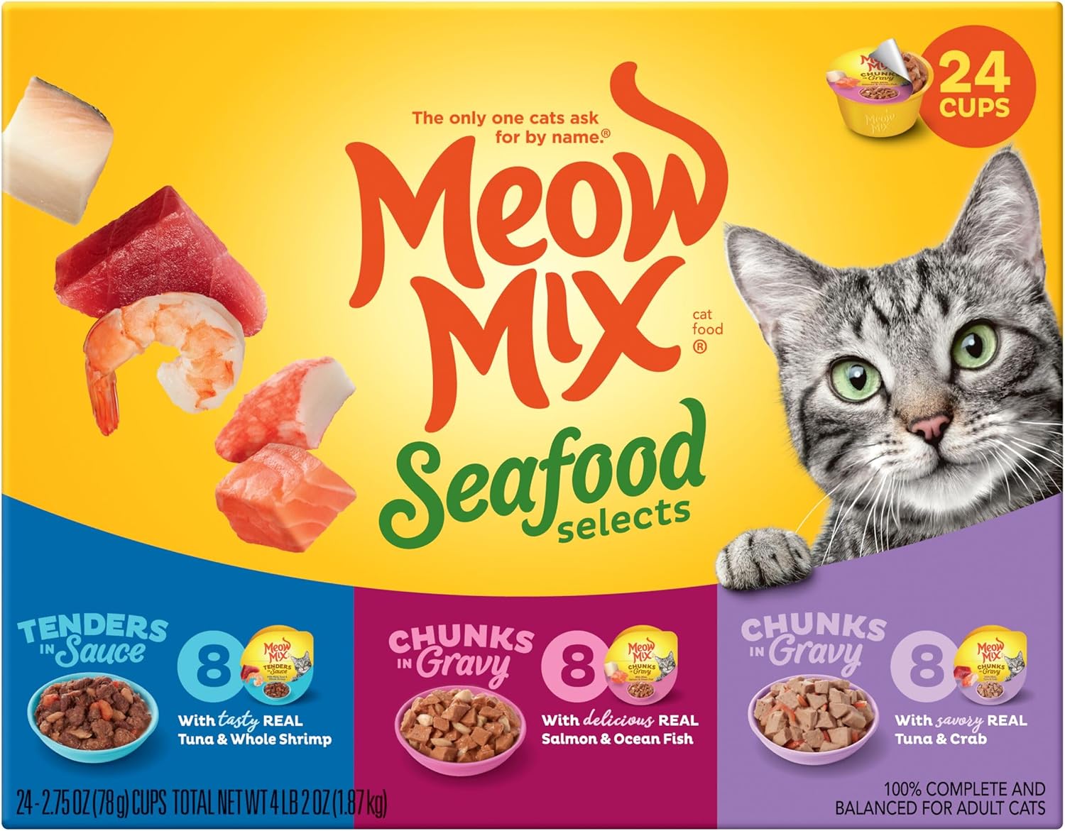 Meow Mix Seafood Favorites, Wet Food Variety Pack, 12 Cups