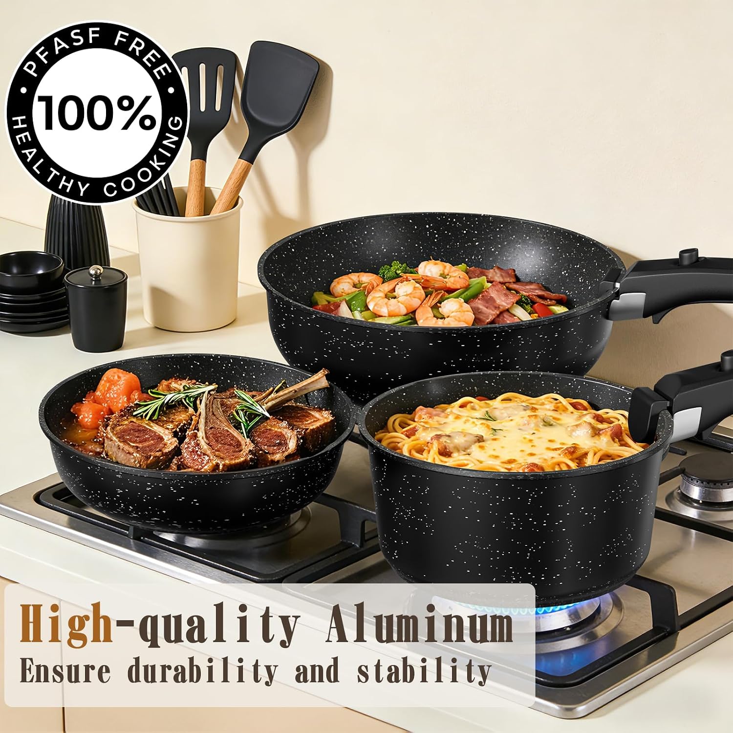 Umite Chef Non Stick Pots and Pans Set, 21 Pcs Ceramic Kitchen Cookware Set with Detachable Handle, Nonstick Healthy Induction Cookware, Dishwasher RV Cookware Set, Oven Safe, Stackable, Sage Green