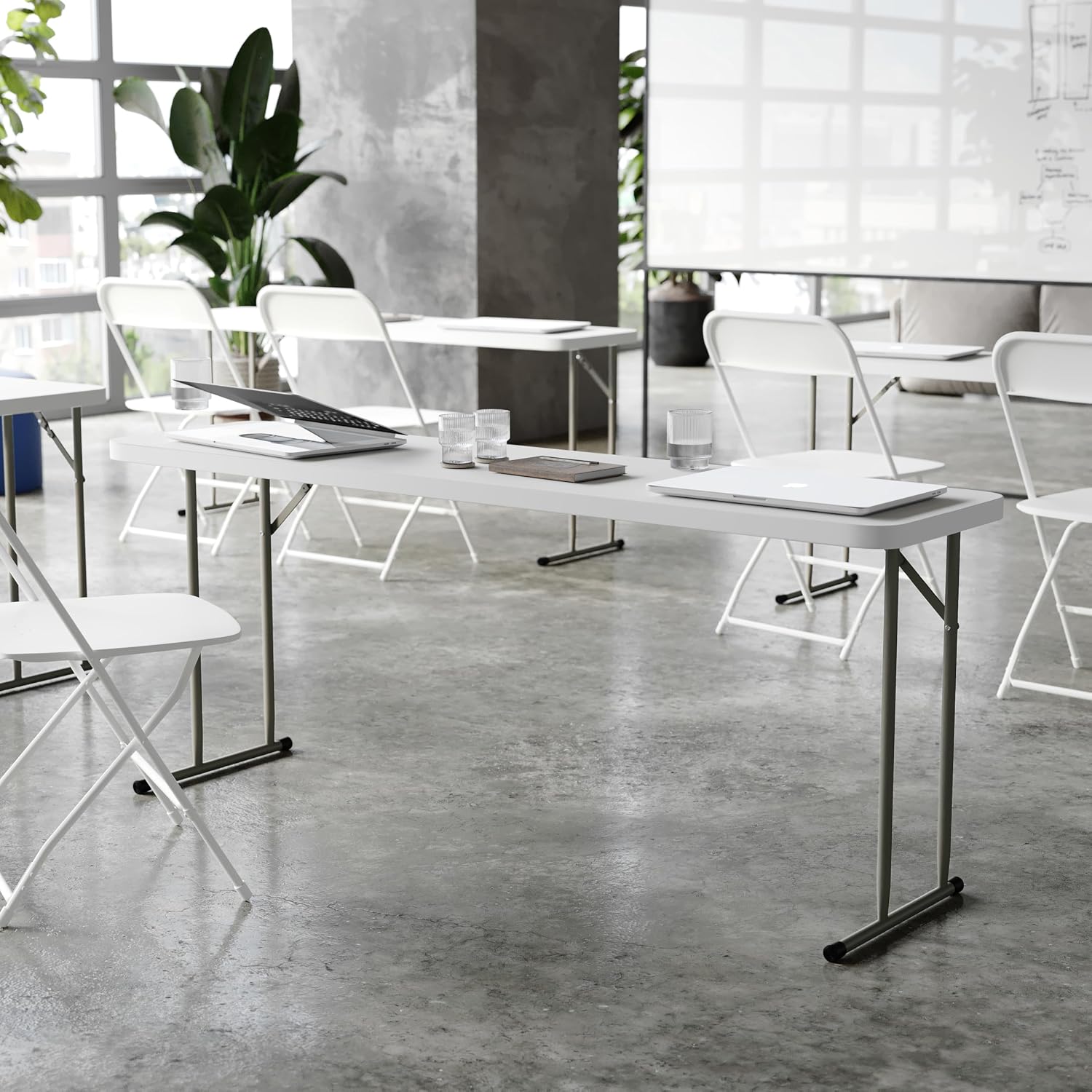 Flash Furniture 6 ft Plastic Folding Training Table, Granite White | Durable Construction, Commercial Use
