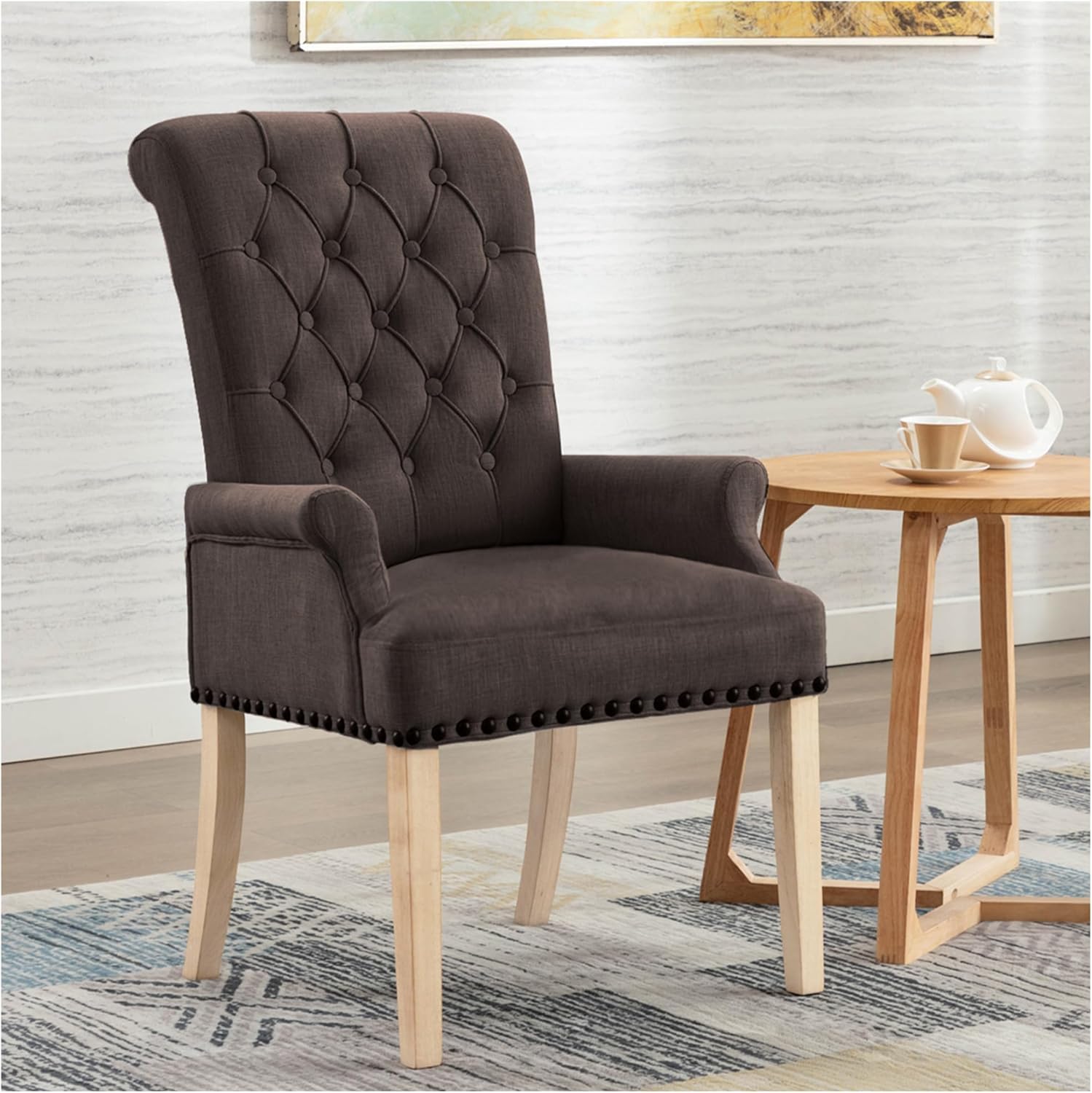 adochr Dining Chairs with Arms,Linen High Back Dining Room Chairs, Beige