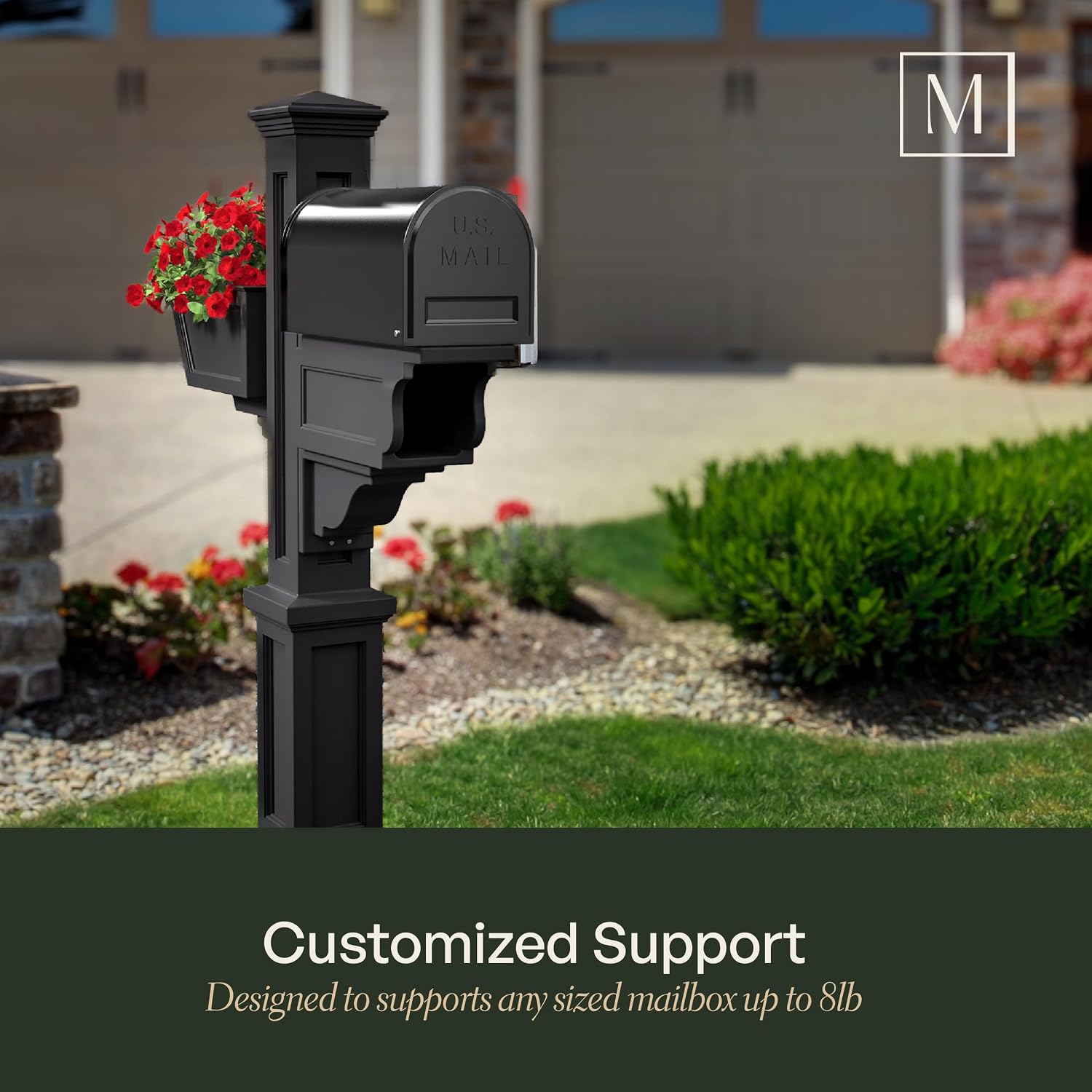 Mayne Signature Decorative Mail Post with Newspaper Holder & Planter, White | For post-mount mailboxes, Weather & fade resistant, All season, 15-year warranty