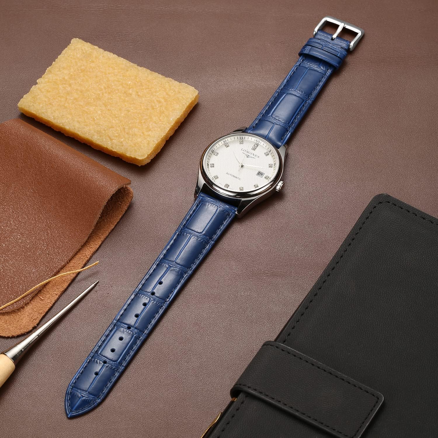 Moran Genuine Leather Watch Band 18mm 19mm 20mm 21mm 22mm 23mm 24mm Calf Grain Watch Strap for Men and Women 18mm Black-Silver Buckle