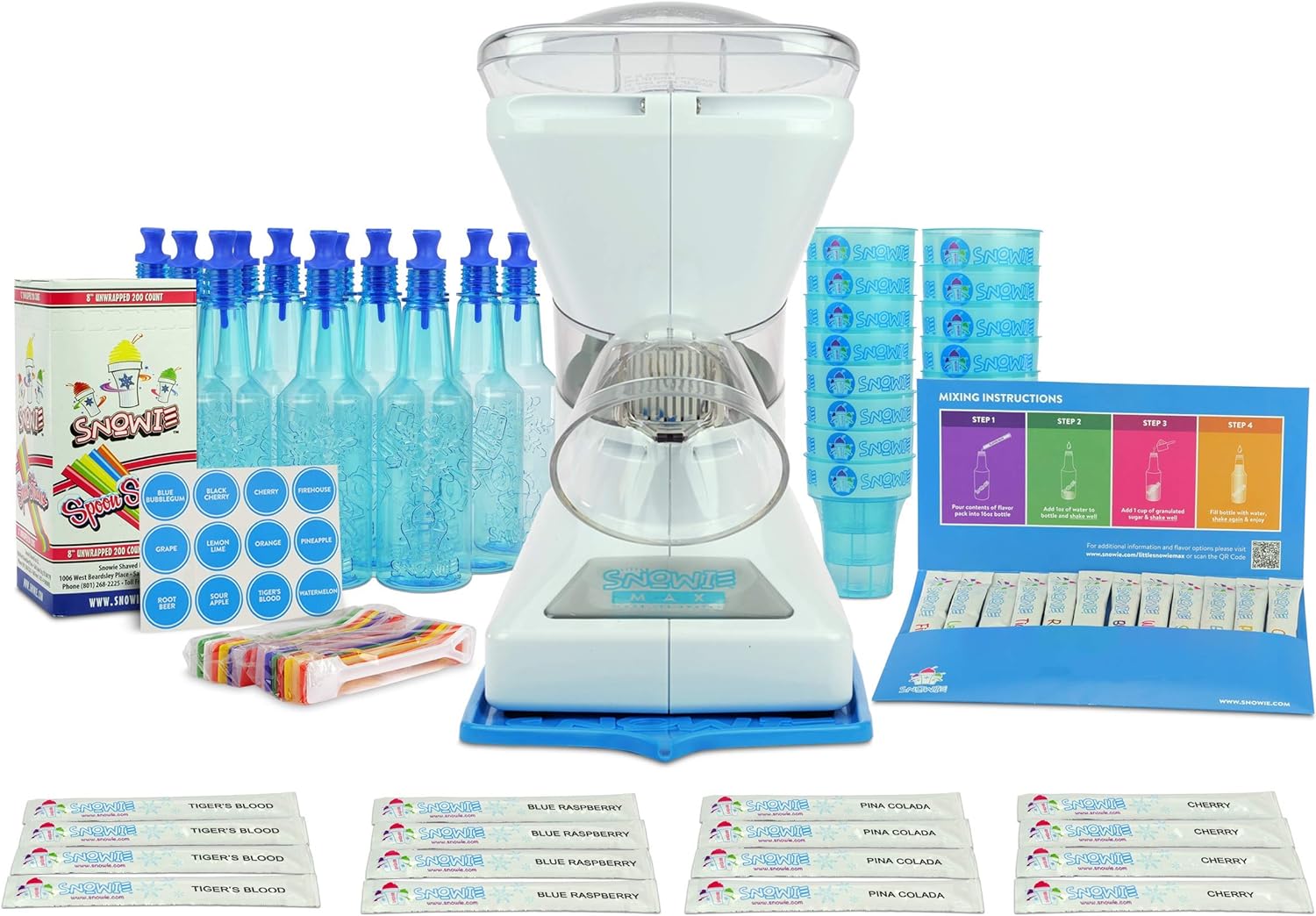 SNOWIE Little Snowie Max Snow Cone Machine (6-Stick Kit, White) | Premium Shaved Ice Maker, With Powder Sticks Syrup Mix