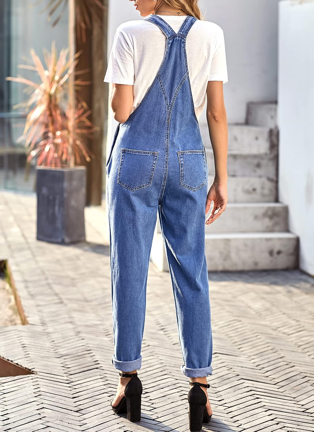 luvamia Women's Casual Stretch Adjustable Denim Bib Overalls Jeans Pants Jumpsuits