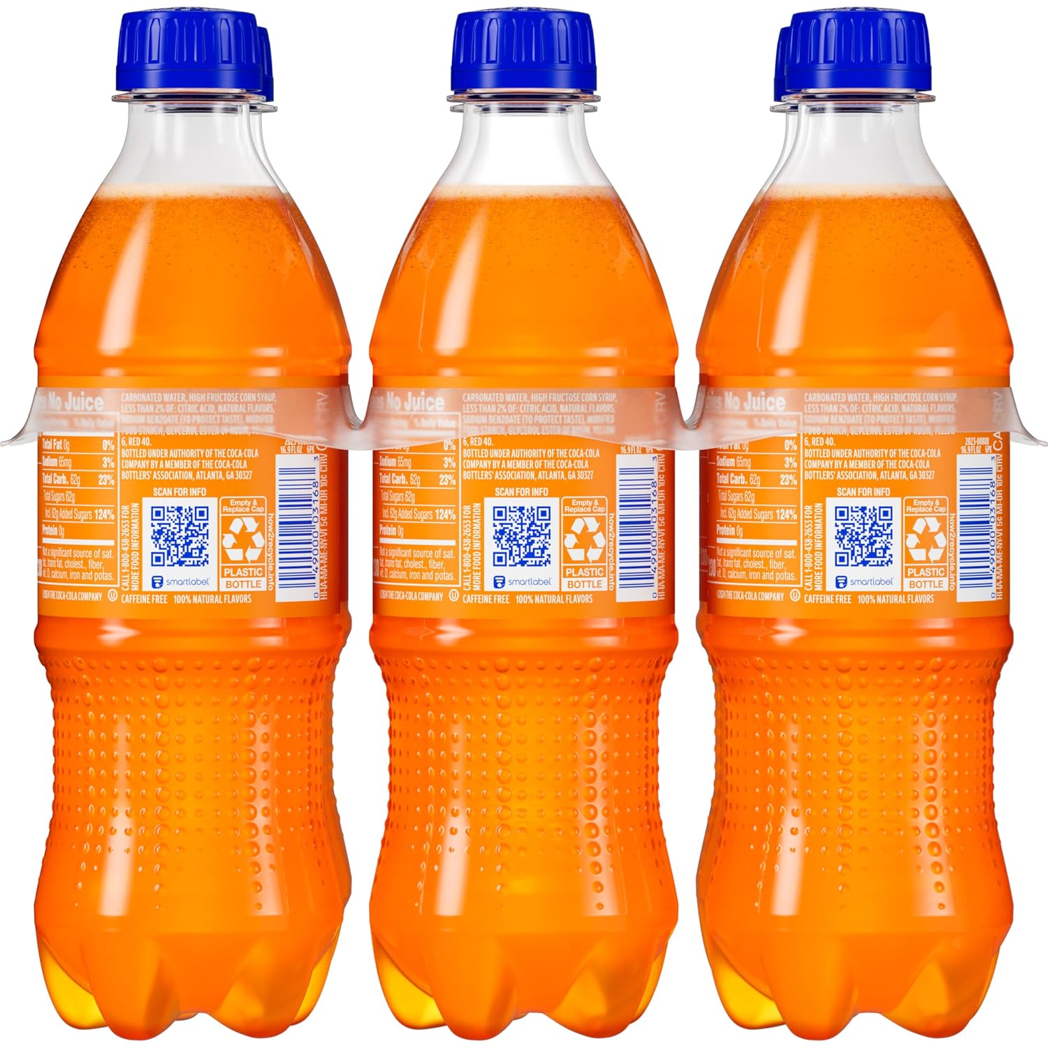 Fanta Orange Soda Soft Drink Bottles, 16.9 fl oz, 6 Pack