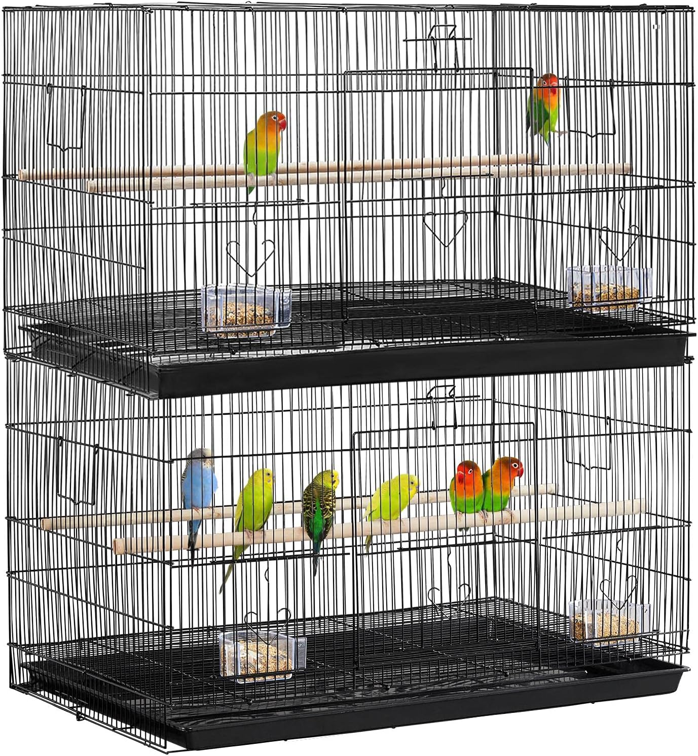 Yaheetech Pack of 2 Stackable Rectangle Breeding Flight Parakeet Bird Cage for Finches Budgies Cockatiels Conures Lovebirds Canaries Parrots