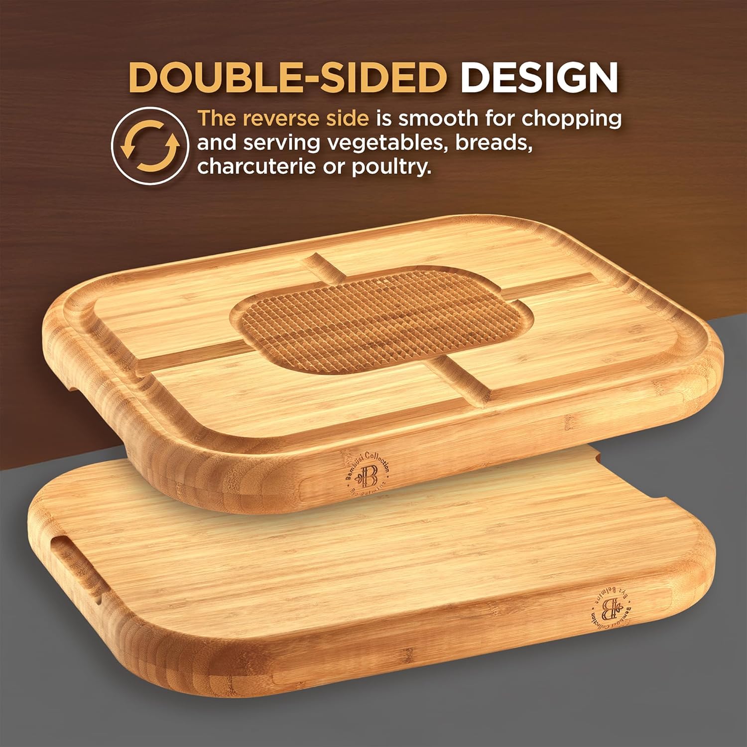 Wood Cutting Board for Kitchen - 1 Inch Thick Bamboo Wooden Chopping Board, Butcher Block Cutting Board with Juice Groove, Handles, Large Meat Cutting Board, Charcuterie Serving Board, 16 x 11