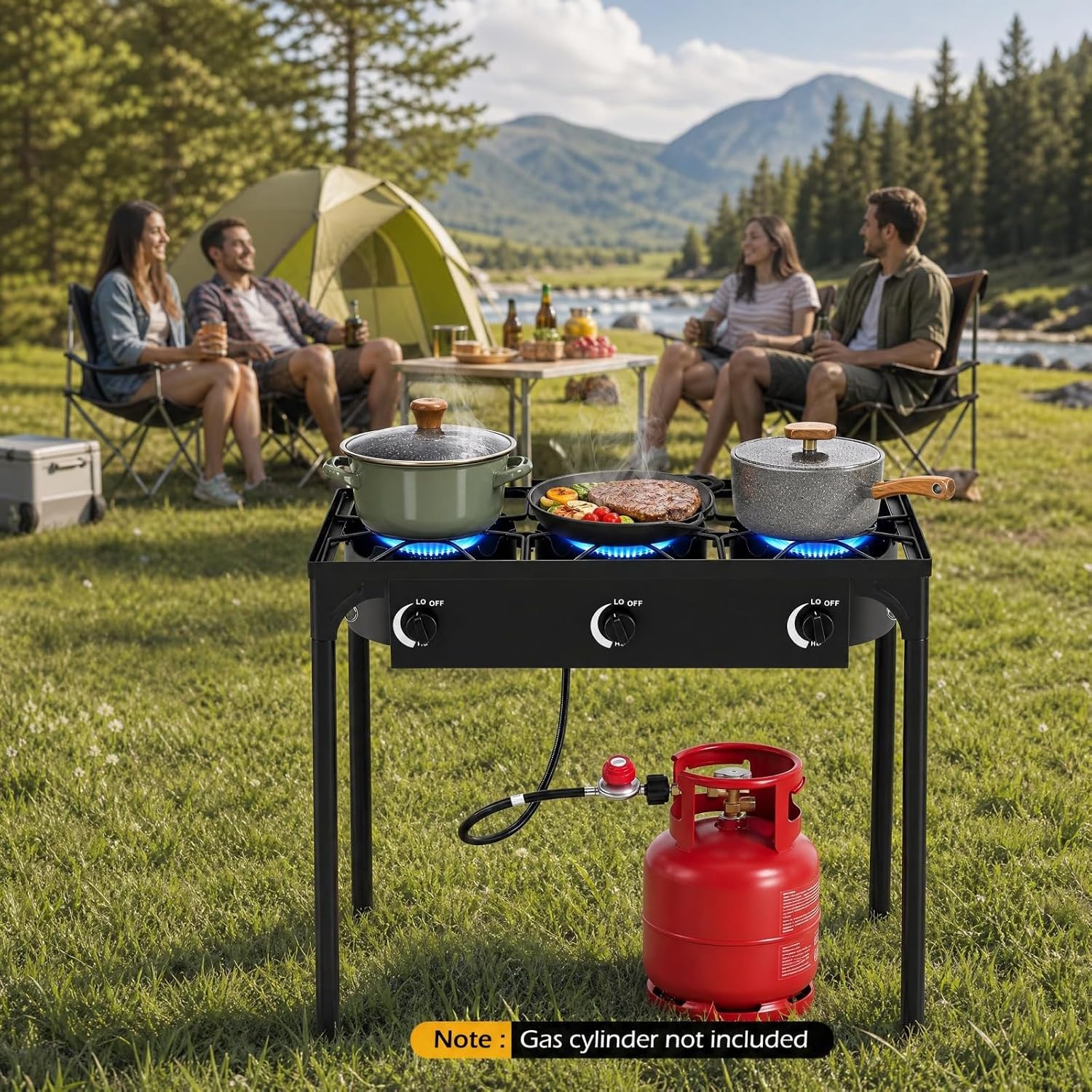 Goplus Outdoor Camping Stove, Dual Burner Propane Gas Cooker