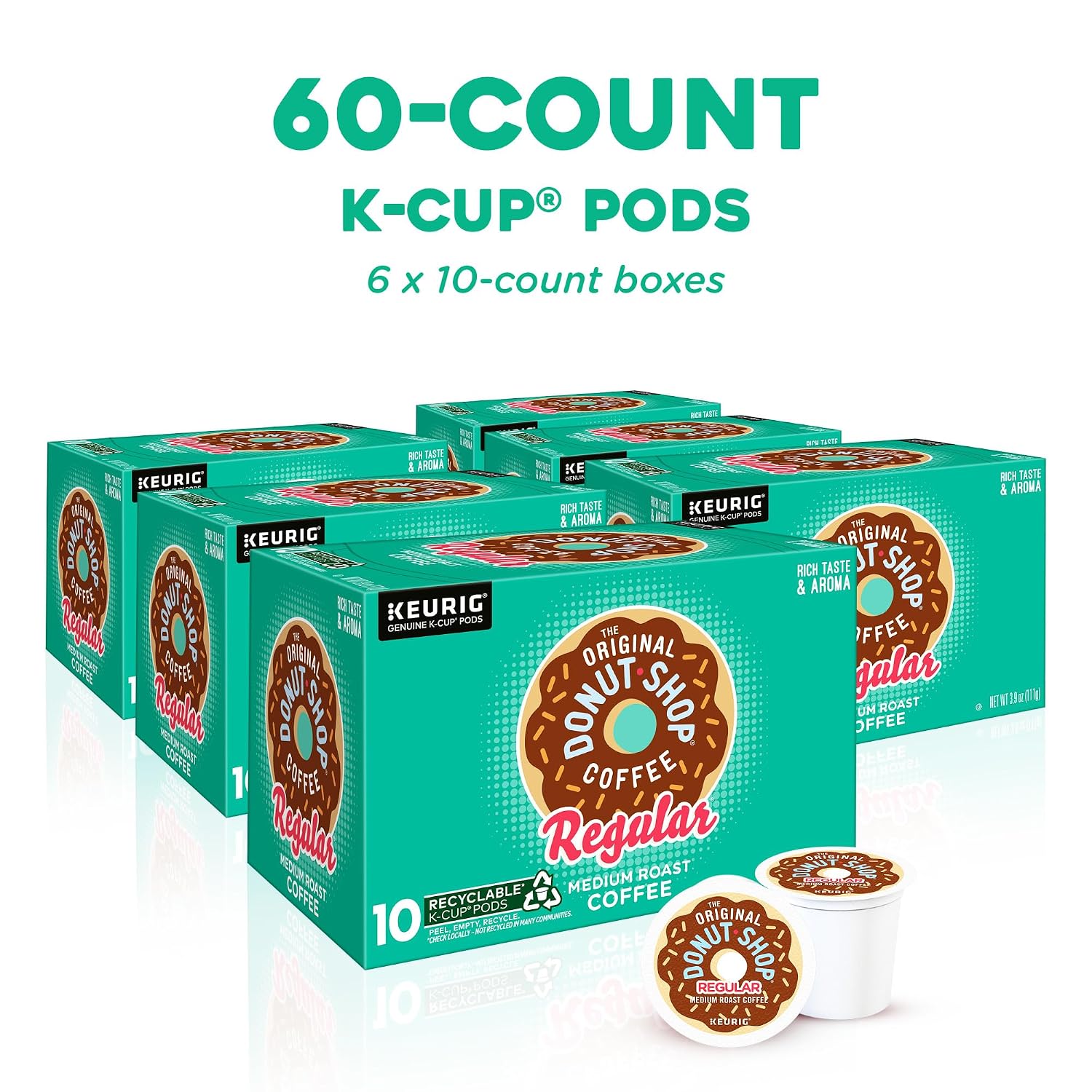The Original Donut Shop Regular, Single-Serve Keurig K-Cup Pods, Medium Roast Coffee Pods, 96 Count