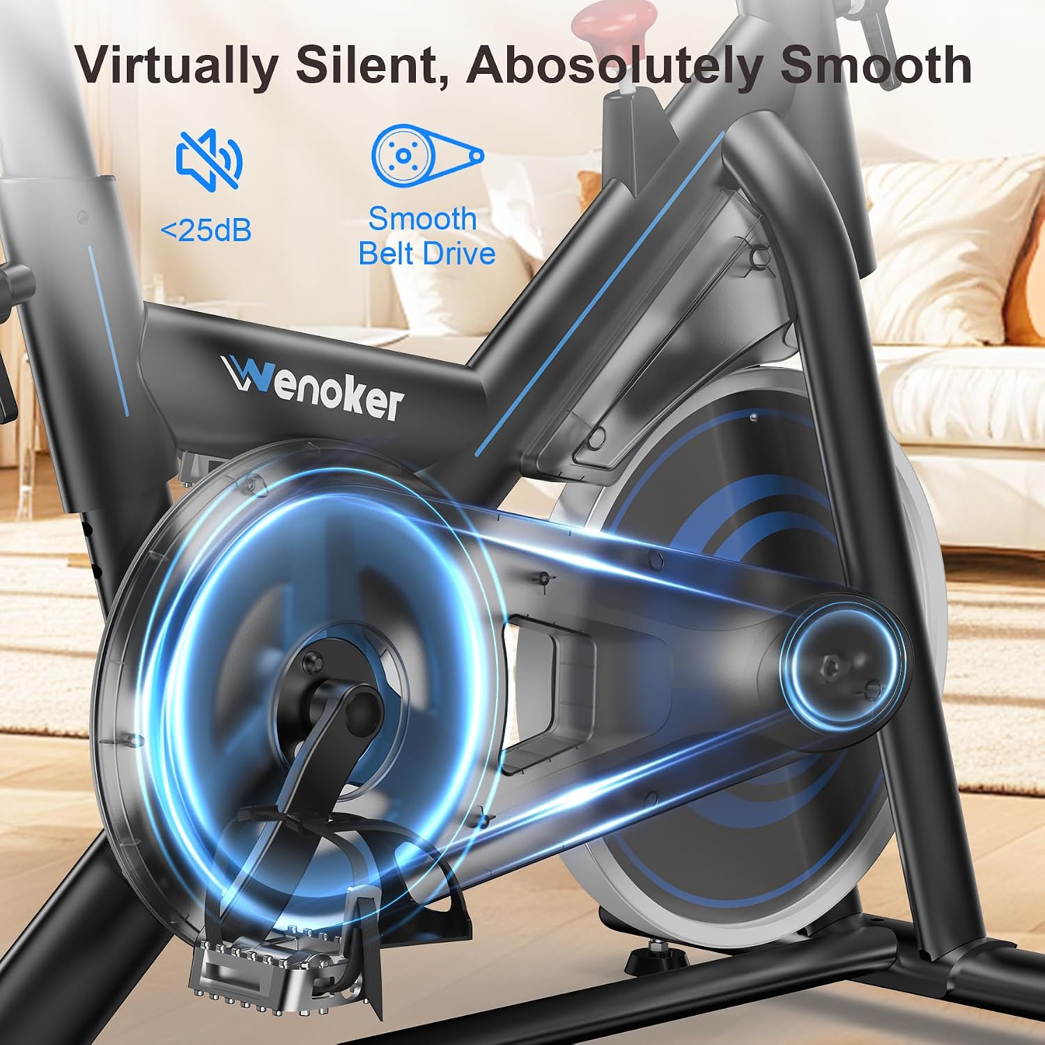 Wenoker Exercise Bike for Home, Magnetic Stationary Bike with App Sync, Indoor Cycling Bike with Adjustable Seat & Handlebar, Quiet Belt Drive, LCD Monitor, Tablet Holder & Transport Wheels for Cardio Workout
