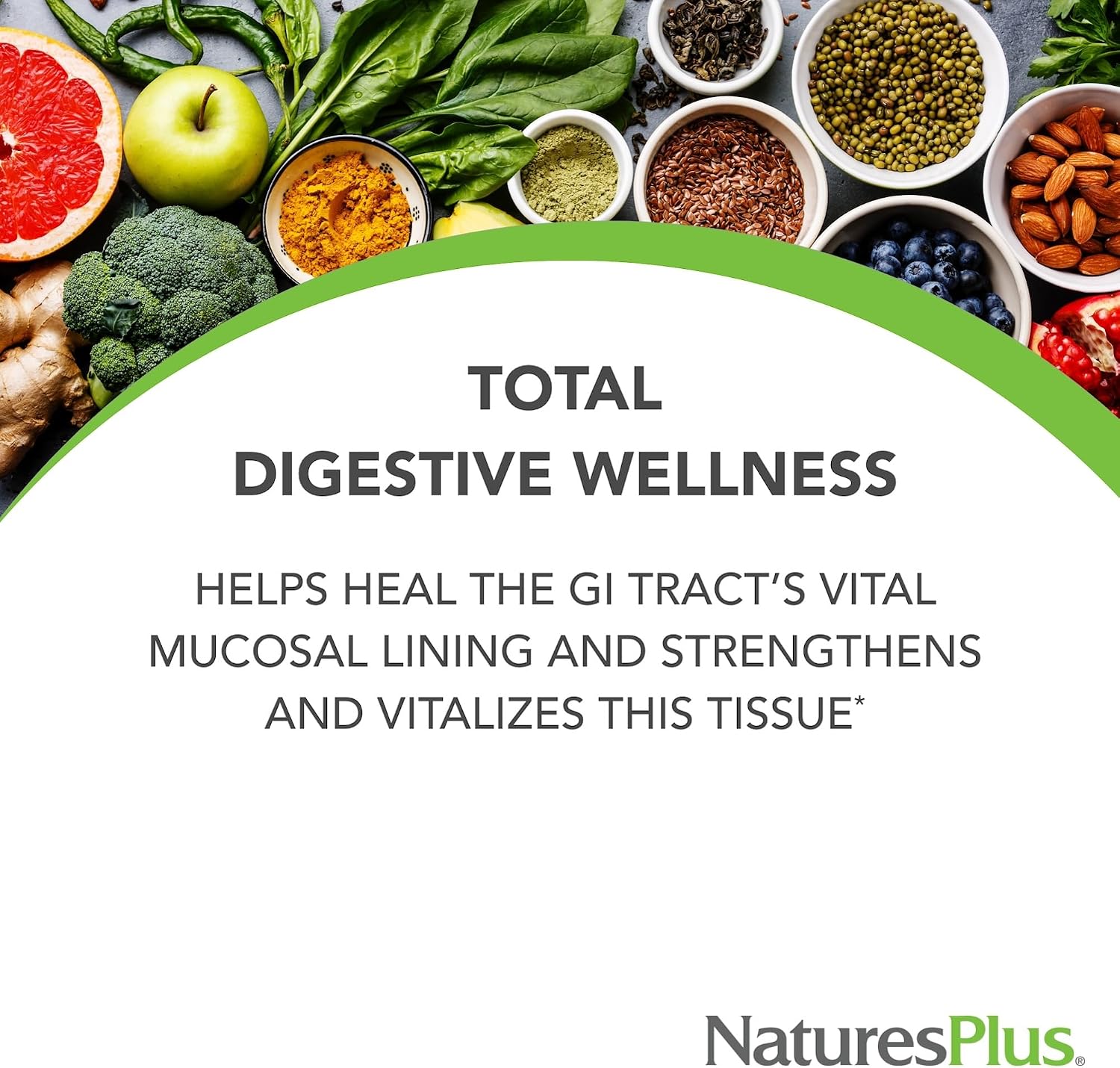NaturesPlus GI Natural Total Digestive Wellness - 90 Bi-Layered Tablets - with L-Glutamine, Probiotics, Prebiotics & Enzymes - Gluten Free - 30 Servings