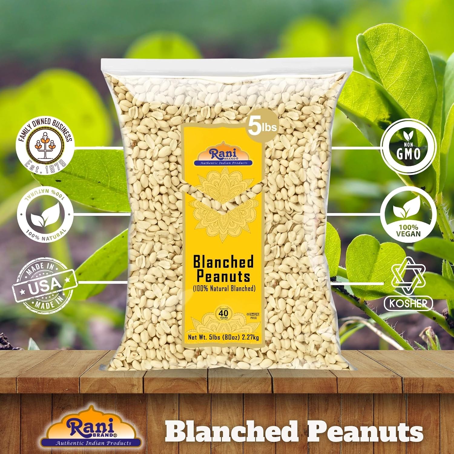 Rani Peanuts, Raw Whole With Skin (uncooked, unsalted) 14oz (400g) ~ All Natural | Vegan | Kosher | Gluten Friendly | Fresh Product of USA ~ Spanish Grade Groundnut/Red-skin