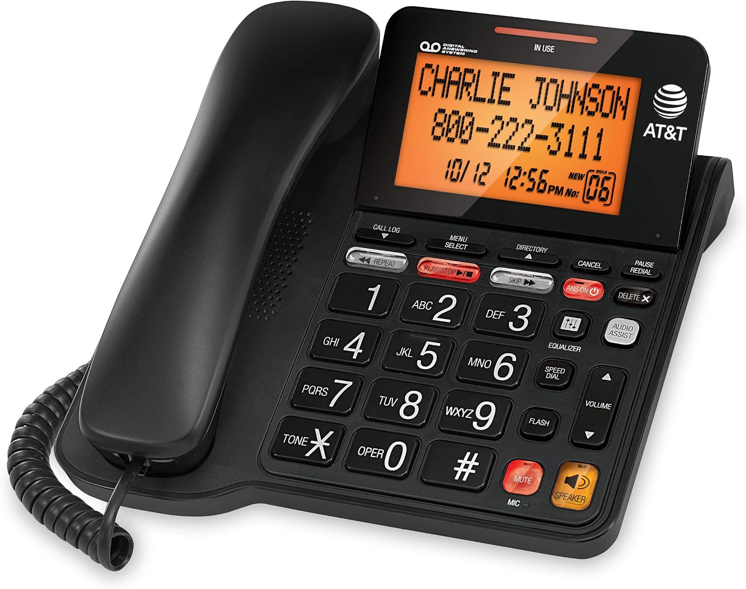 AT&T CL4940 Corded Phone with Digital Answering System, Caller ID, Large Tilt Display