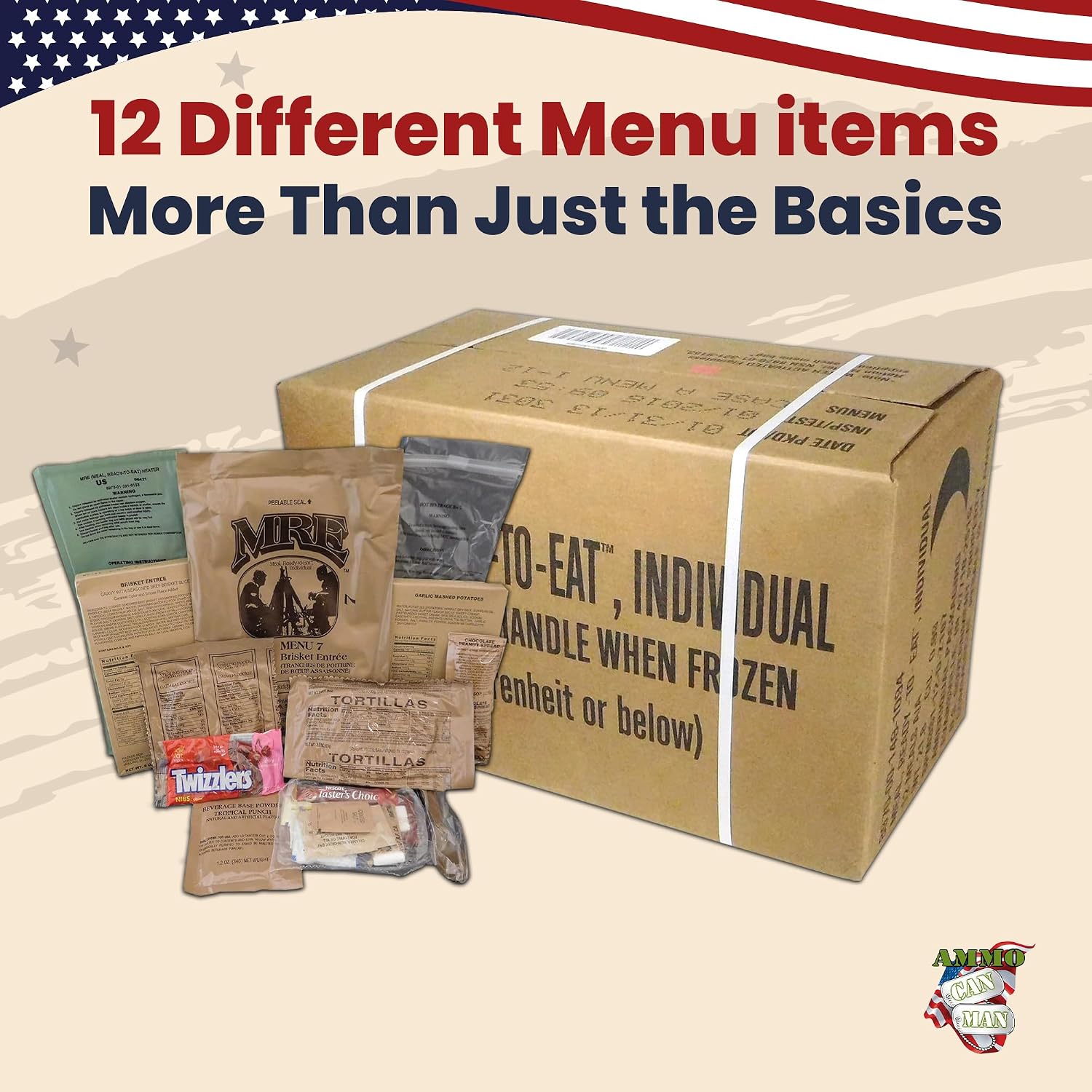Ammo Can Man MRE Box A by Rothco, Genuine Mil Surplus, Menus 1-12 | Ammo Can Man MRE genuine U.S. military surplus ration box, Menus 1-12