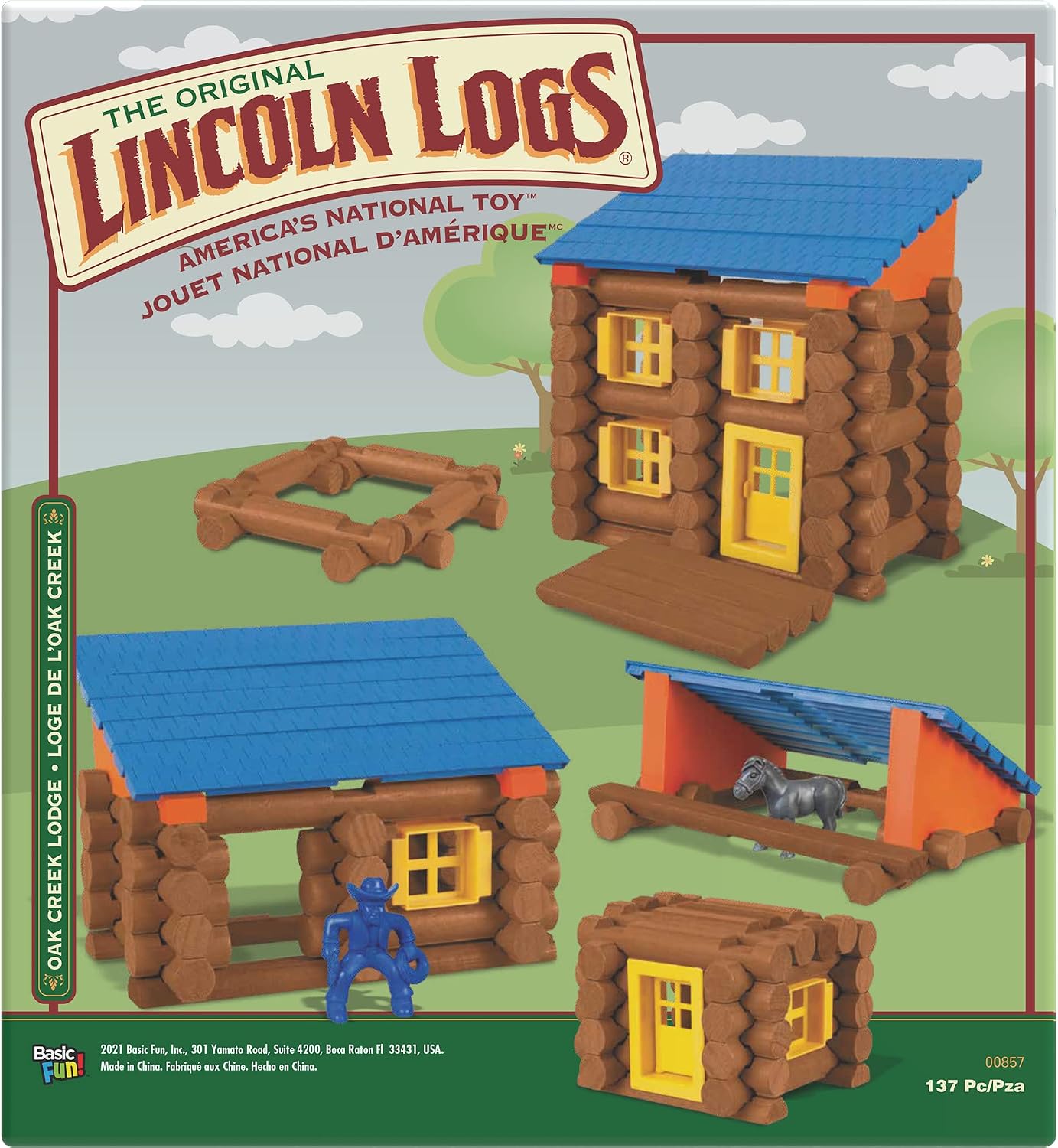 LINCOLN LOGS – Oak Creek Lodge – 137 Pieces - Real Wood Logs-Ages 3+ - Best Retro Building Gift Set for Boys/Girls – Creative Construction