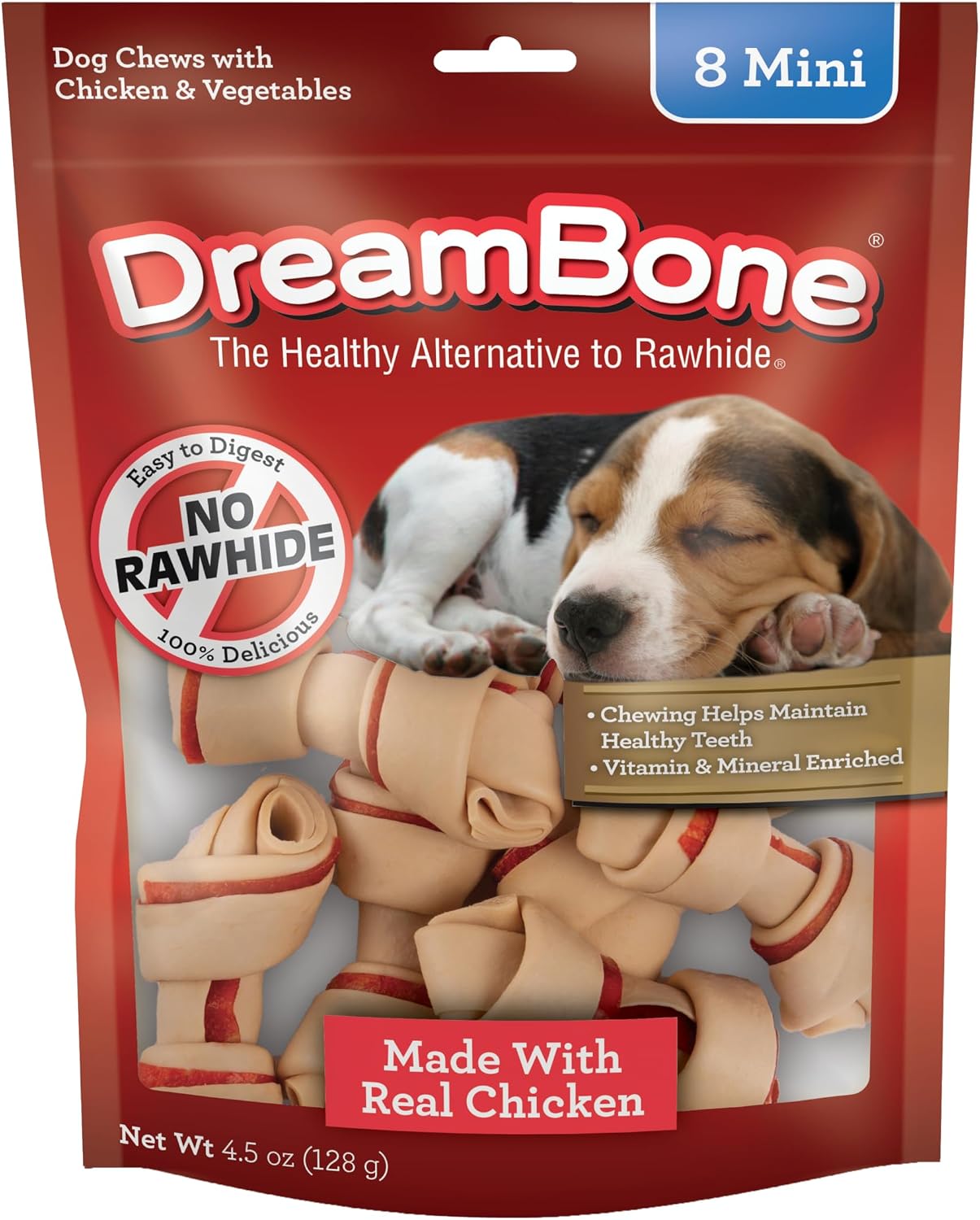 DreamBone Mini Bone Rawhide-Free Dog Treats With Real Protein, 24 Count | Daily Chew, Digests Safely and Completely, Made With Real Protein, Chicken and Veggies, For Adult Dogs