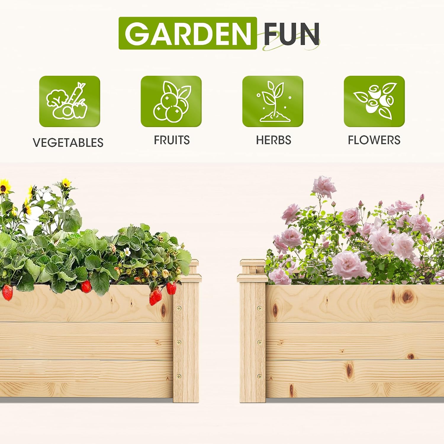 Crownland Outdoor Gardens 8 ft Raised Garden Bed Wooden Patio Raised Beds Backyard Elevated Planter Box Grow Vegetables Fruits Herb Yard Fast Easy