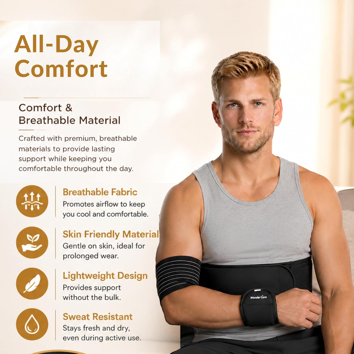 Wonder Care-Left Right Shoulder Immobilizer Arm Sling Elastic Brace for Clavicle Collar Bone Dislocation Subluxation Shoulder stabilizer Compression Brace After Rotator Cuff Surgery - Black-Size 4