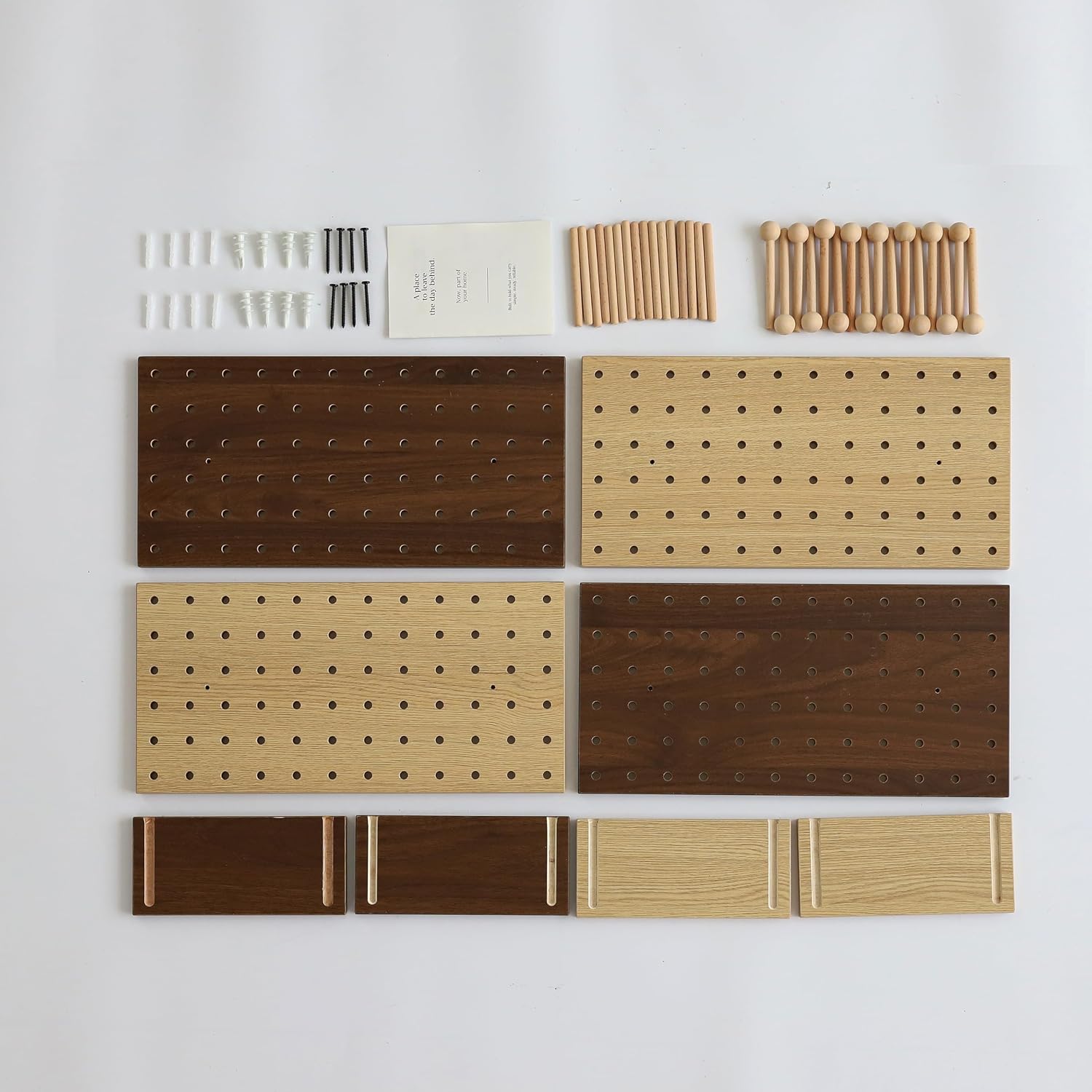 Wooden Pegboard Modular Display Organization Storage Wall Hooks Shelf(Color:Oak)