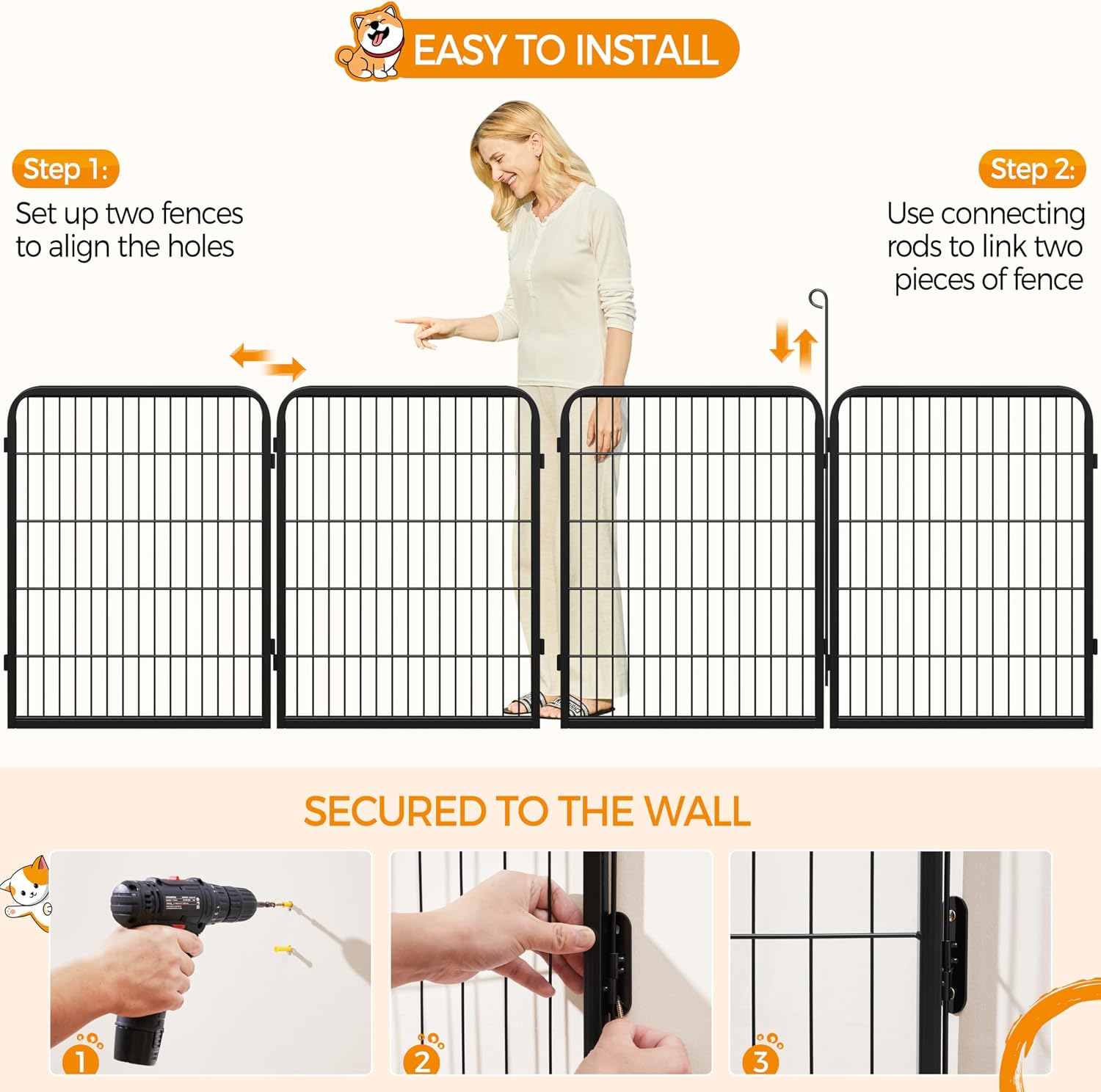 Yaheetech Dog Playpen 24in 16 Panels Pet Fence for Indoor Yard RV Camping | Easy Setup, Heavy Duty Rustproof Frame with Secure Latch Door, DIY Layouts,Foldable Storage, for Puppies & Small Dogs