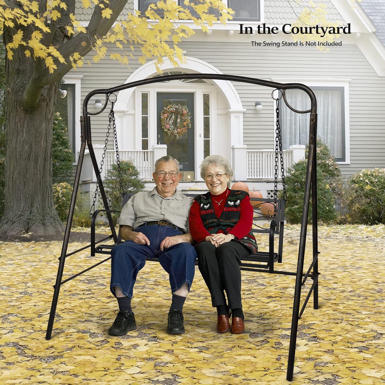 VINGLI Heavy Duty Metal Porch Swing, 660 LBS Outdoor Swing Bench, Curved