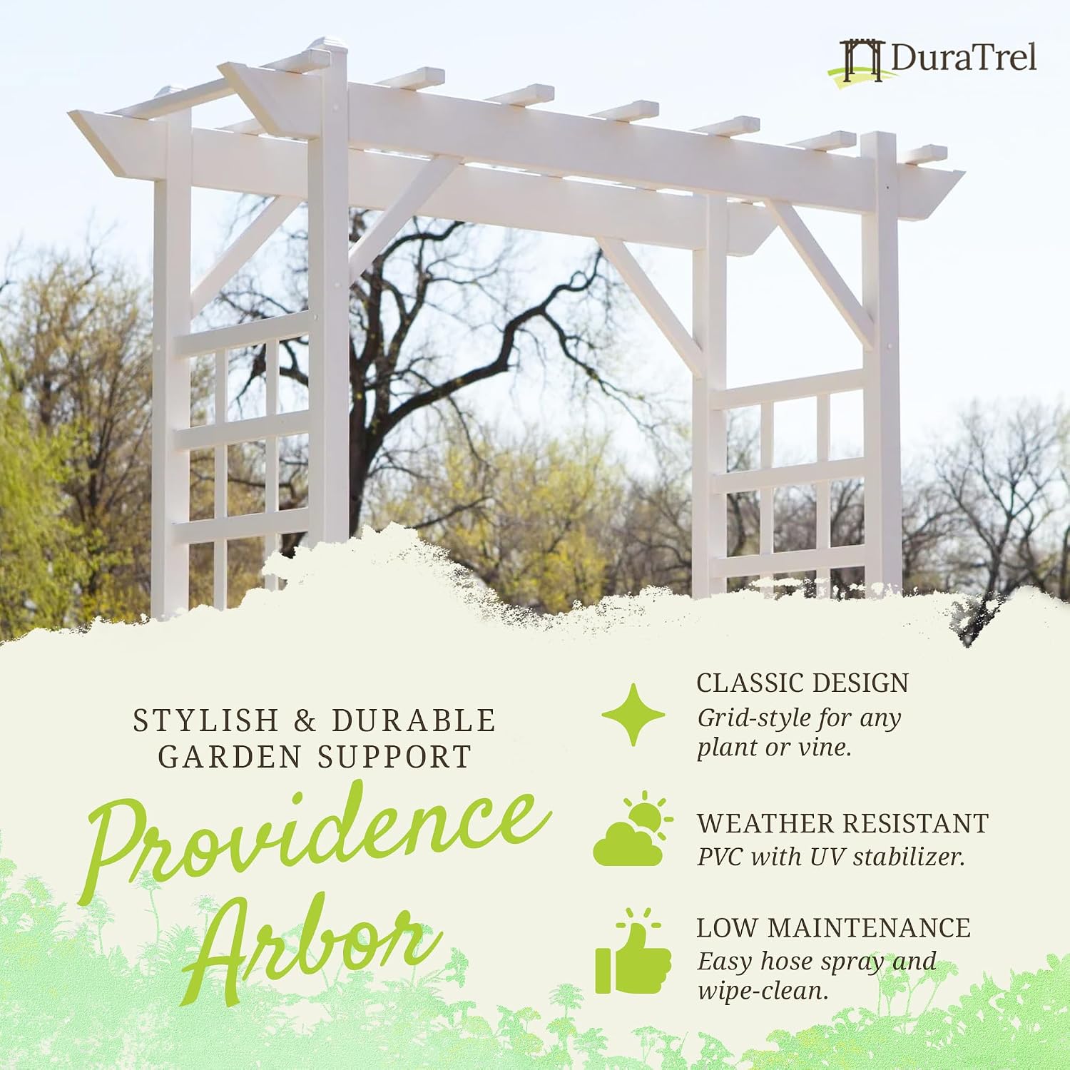 Dura-Trel Providence Arbor, Vinyl Garden Archway for Outdoors, 64" x 85"