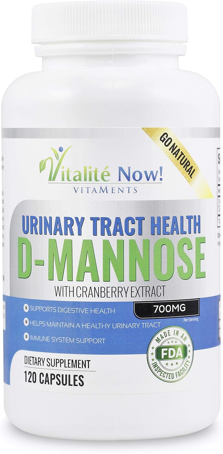 High Strength Pure D-Mannose with Cranberry Extract for UTIs | Natural Urinary Tract Infections - Digestive Health - Immune System Support - 700mg