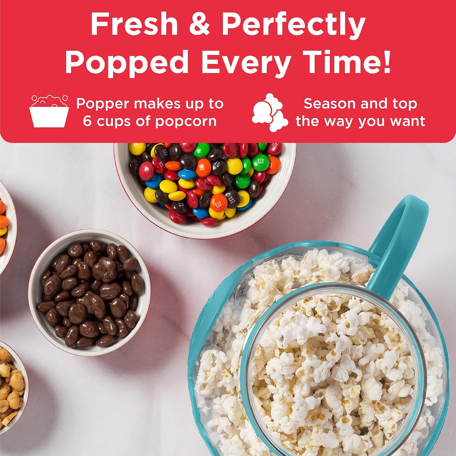 Ecolution Patented Micro-Pop Microwave Popcorn Popper with Temperature Safe Glass, 3-in-1 Lid Measures Kernels and Melts Butter, Made Without BPA, Dishwasher Safe, 3-Quart, Red