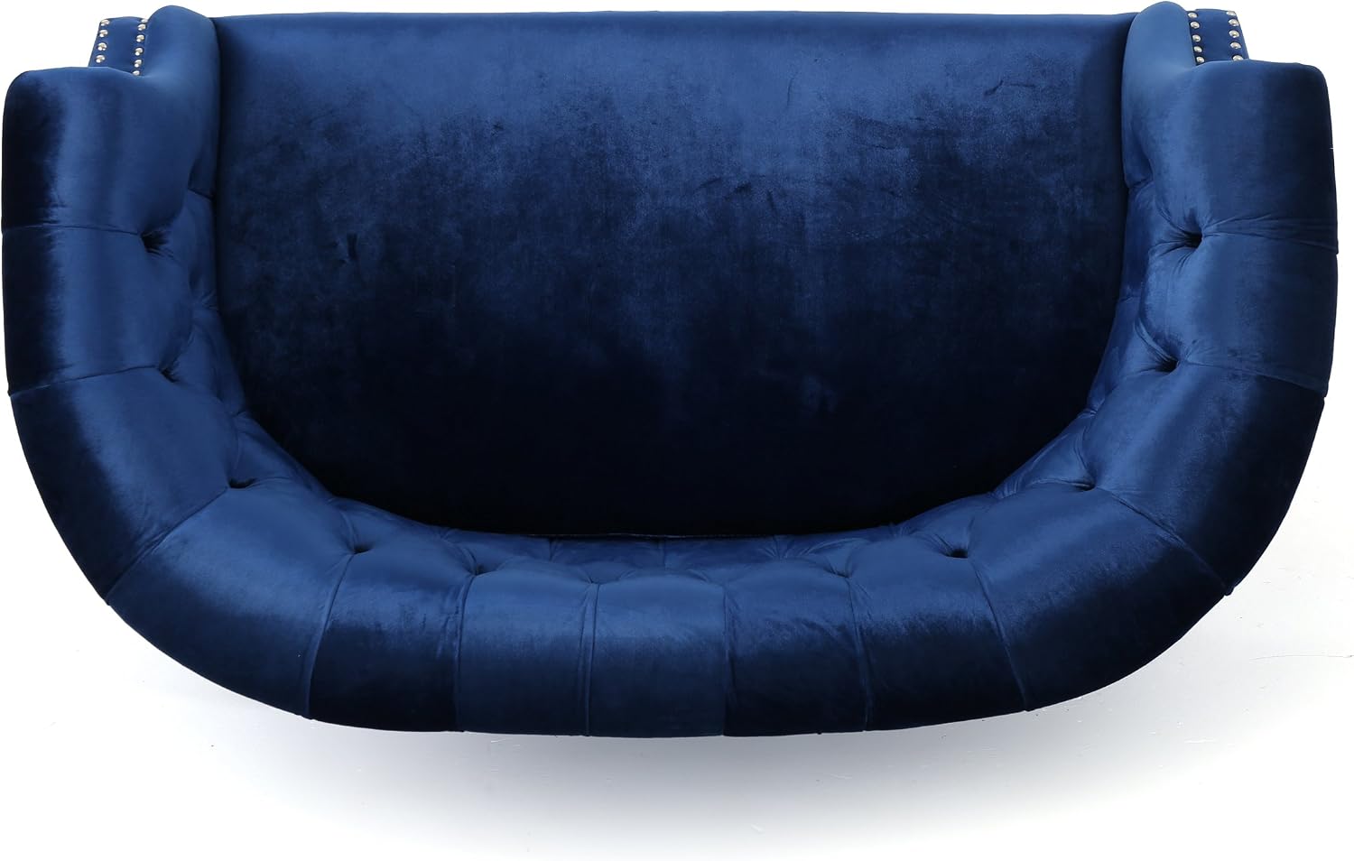 Christopher Knight Home Milani Tufted Scroll Arm Velvet Loveseat, Navy Blue / Dark Brown