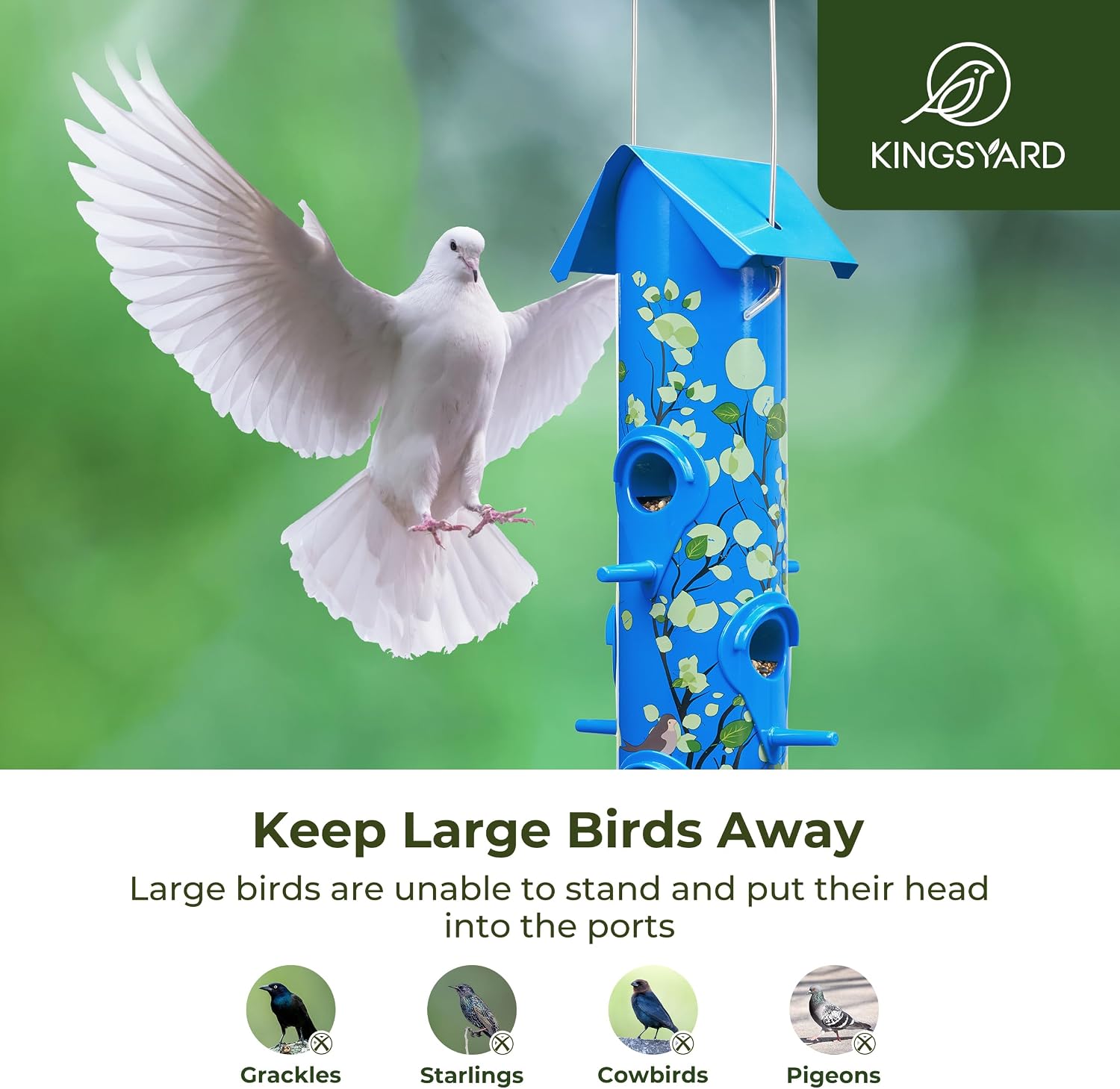 Kingsyard Metal Bird Feeders for Outdoors Hanging, Tube Bird Feeder | 14 in, 6 Feeding Ports, drainage holes, 2 lbs Seed Capacity, Weatherproof, Stays Dry & Fresh, Easy to Clean & Refill, Yellow