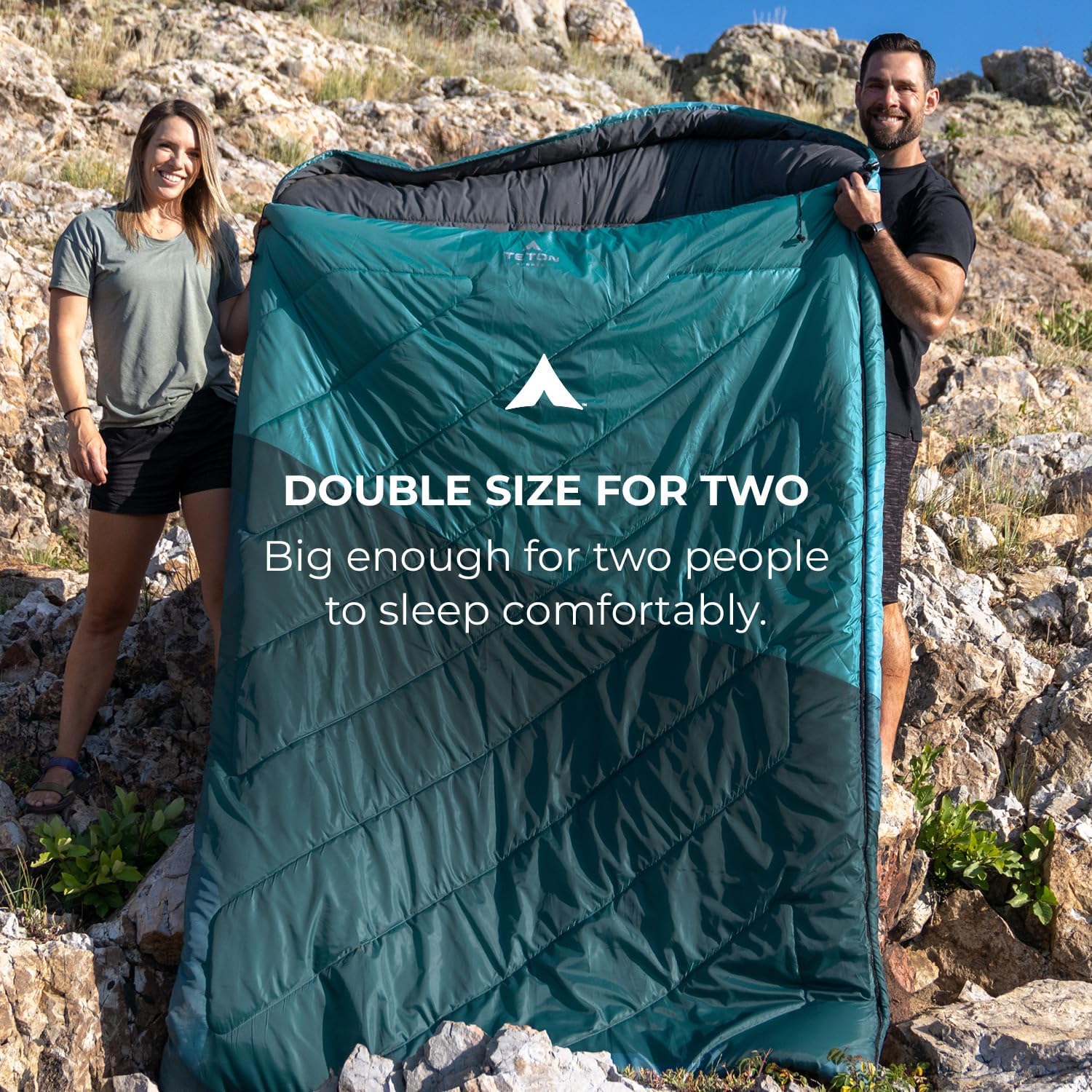 Teton Mammoth Queen Size Double Sleeping Bag- A Warm Bag the Whole Family can Enjoy – Great for Camping, Hunting and Base Camp. Compression Sack Included