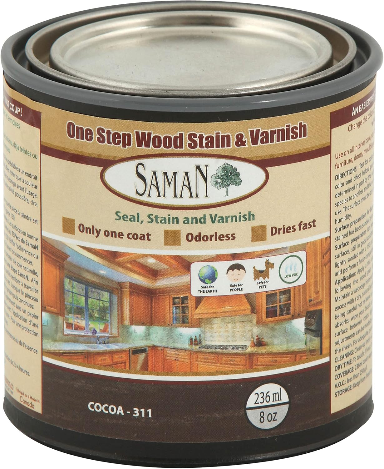 SamaN Interior One Step Wood Seal, Stain and Varnish – Oil Based Odorless Dye - Protection for Furniture and Fine Wood (Cedar SAM-303, 8 oz)