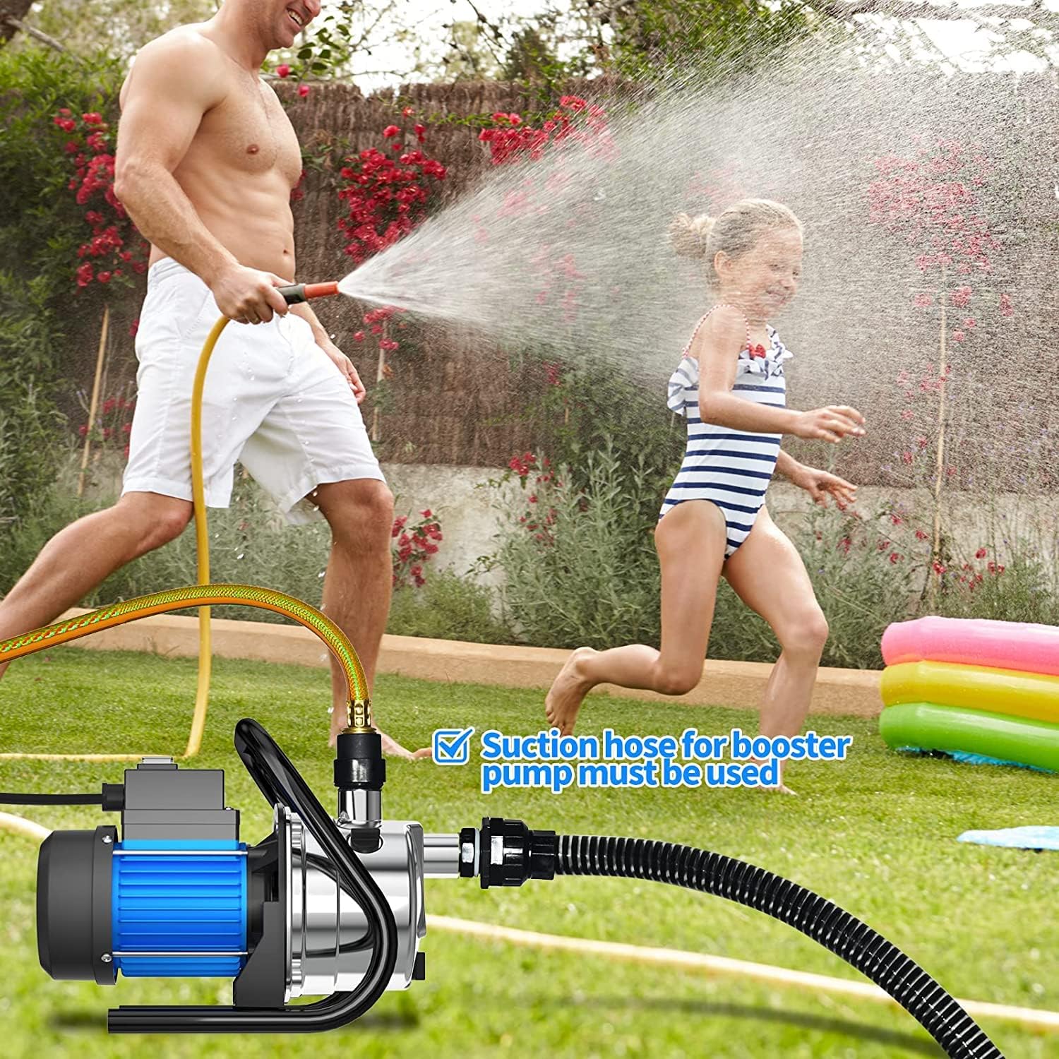 Water Transfer Pump 110V Shallow Well Pump 1.5HP 1600GPH Electric Portable Garden Pressure Booster Pumps for Pool Draining Farm Irrigation Lake Lawn