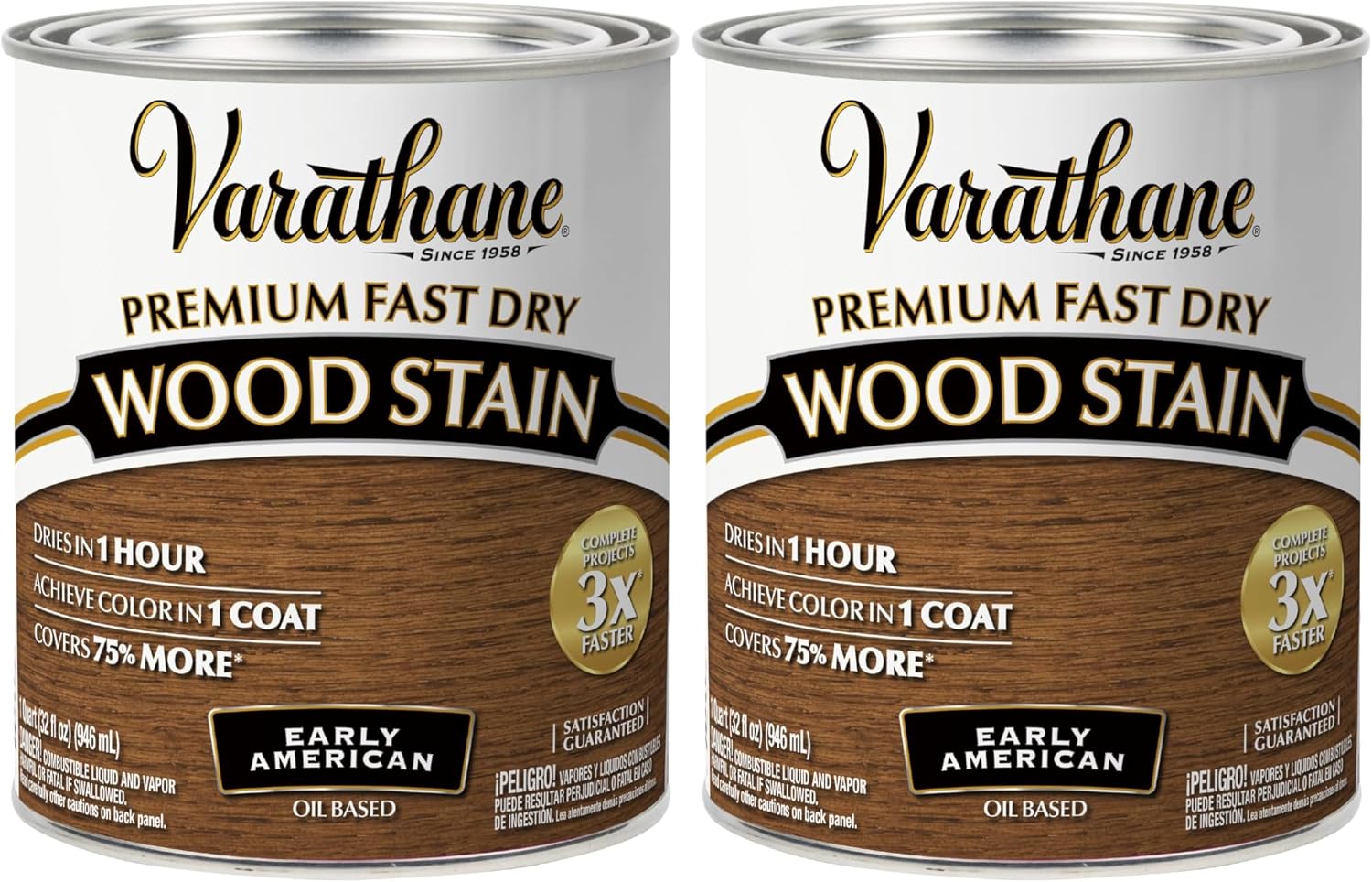 Varathane Premium Fast Dry Weathered Gray Wood Stain | Oil-Based, 1 Coat Color, 1 Hour Dry Time, Interior Wood Stain, Furniture, Cabinets, Doors, Covers Up to 275 Sq Ft, Quart