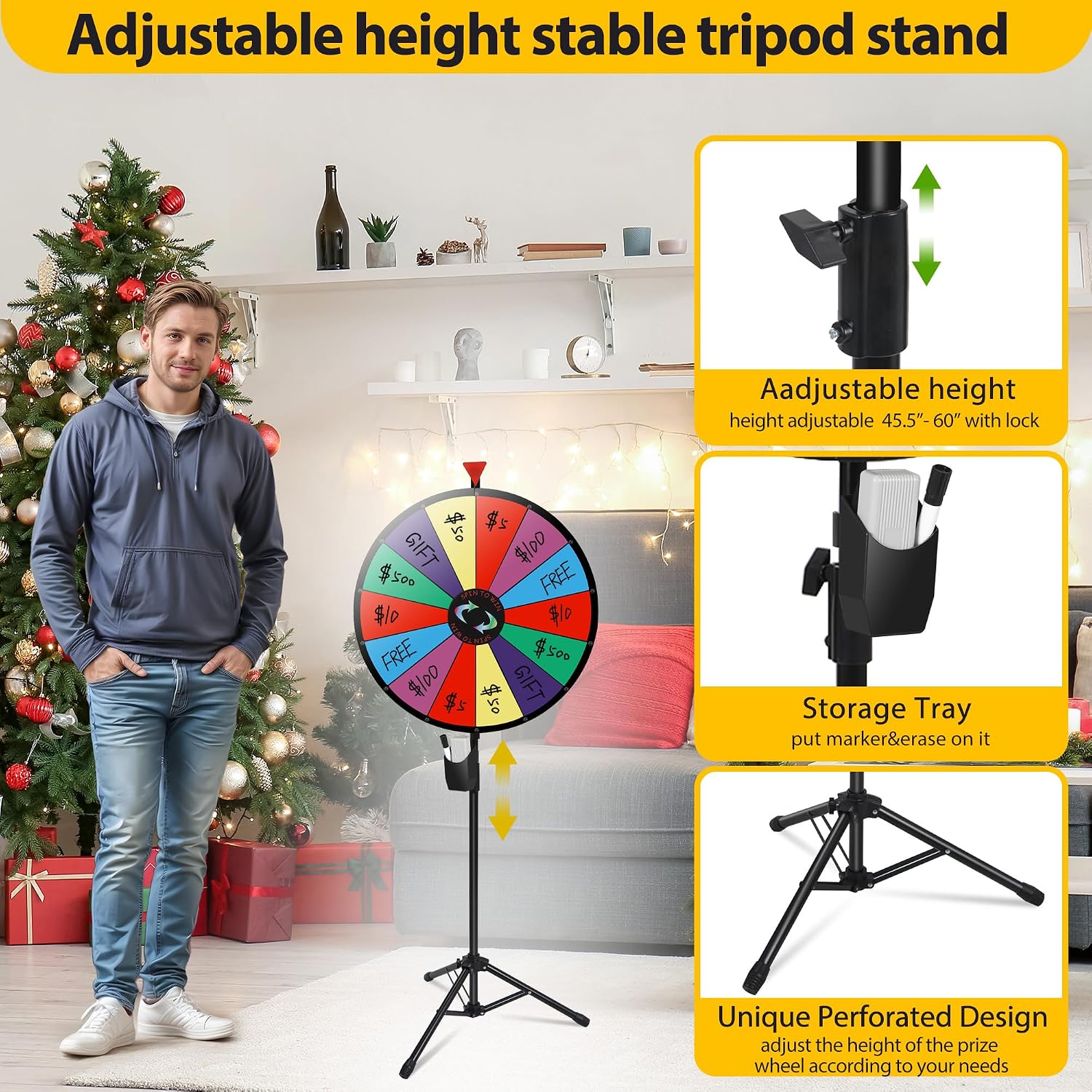 HomGarden 24" Colorful Spinning Prize Wheel | Dual-Use Tabletop/Floor Stand | Dry-Erase Board for Christmas, Carnival, Fundraiser